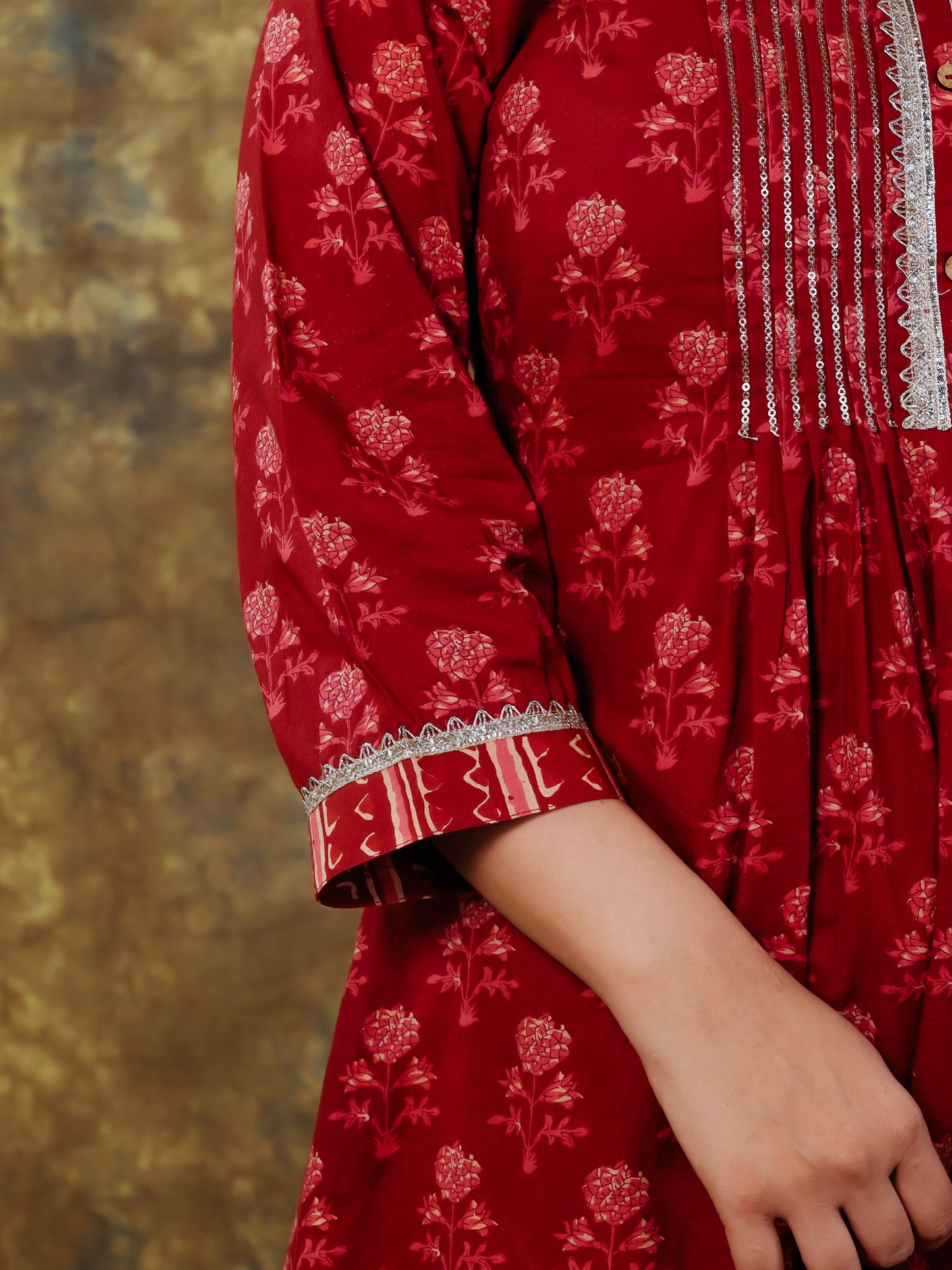Embroidered Soft Cotton Ajrakh A-line Maroon Kurta