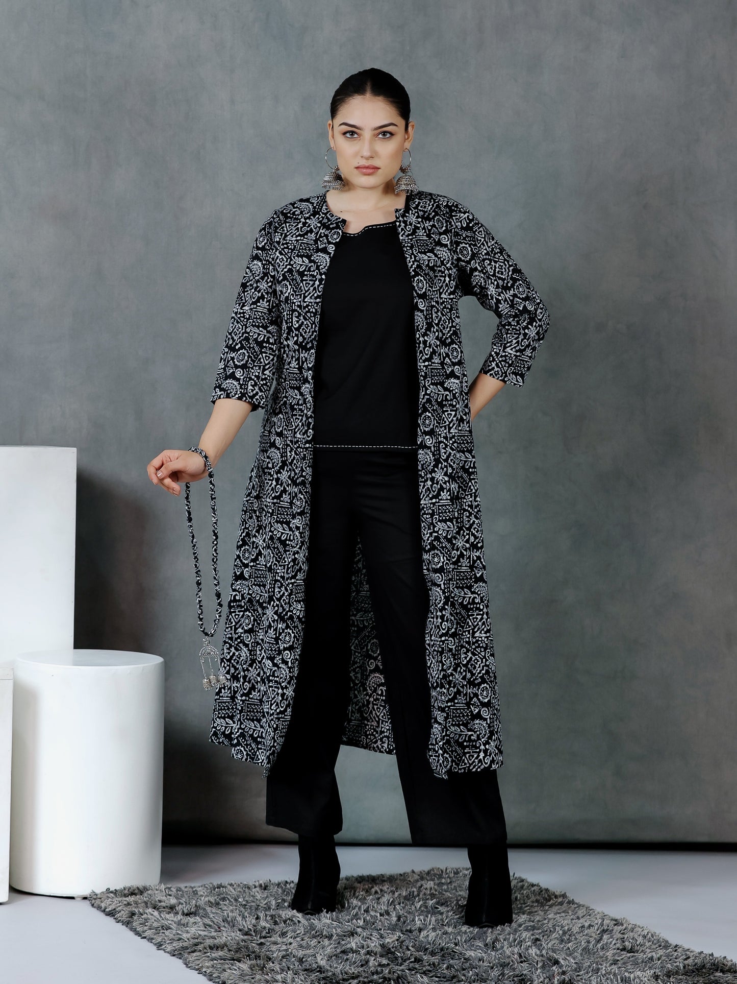 Soft Cotton Abstract Black Jacket