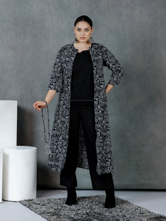 Soft Cotton Abstract Black Jacket