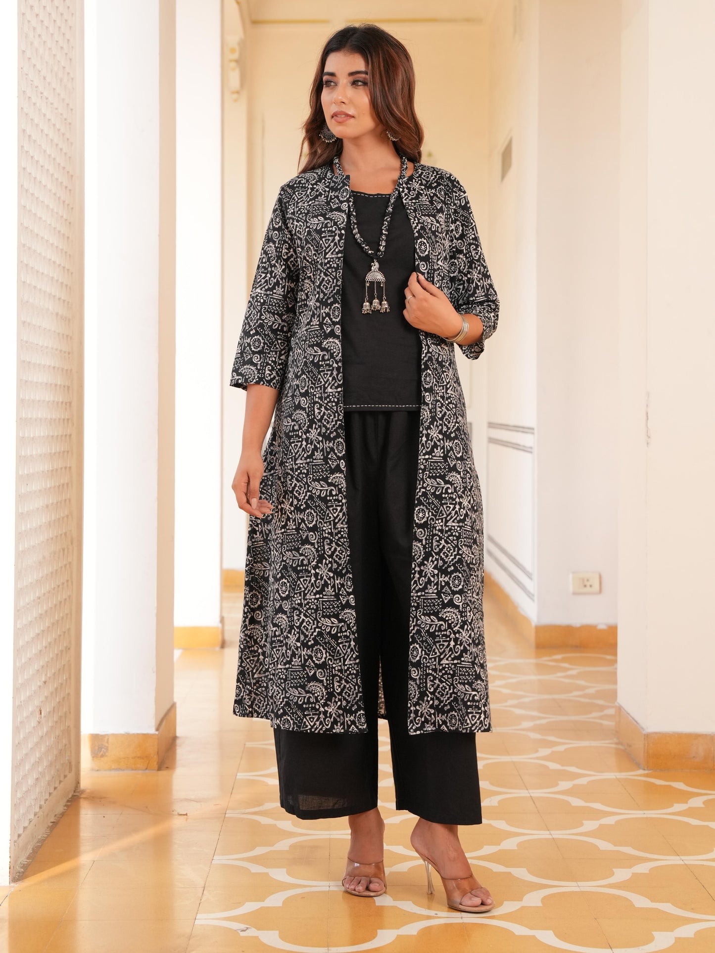 Soft Cotton Abstract Black Jacket