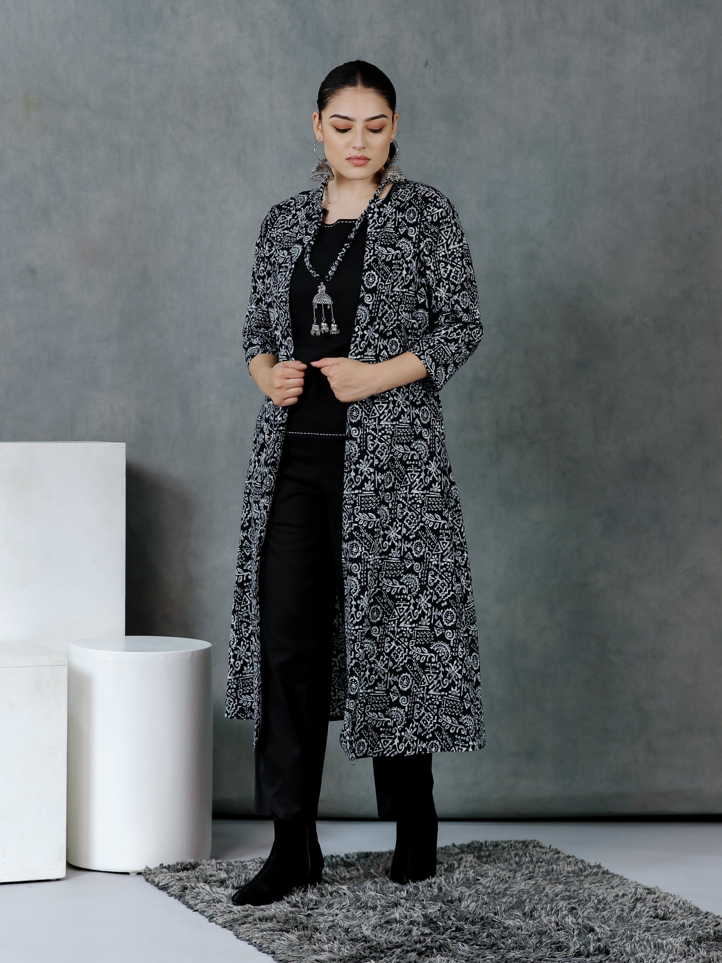 Soft Cotton Abstract Black Jacket