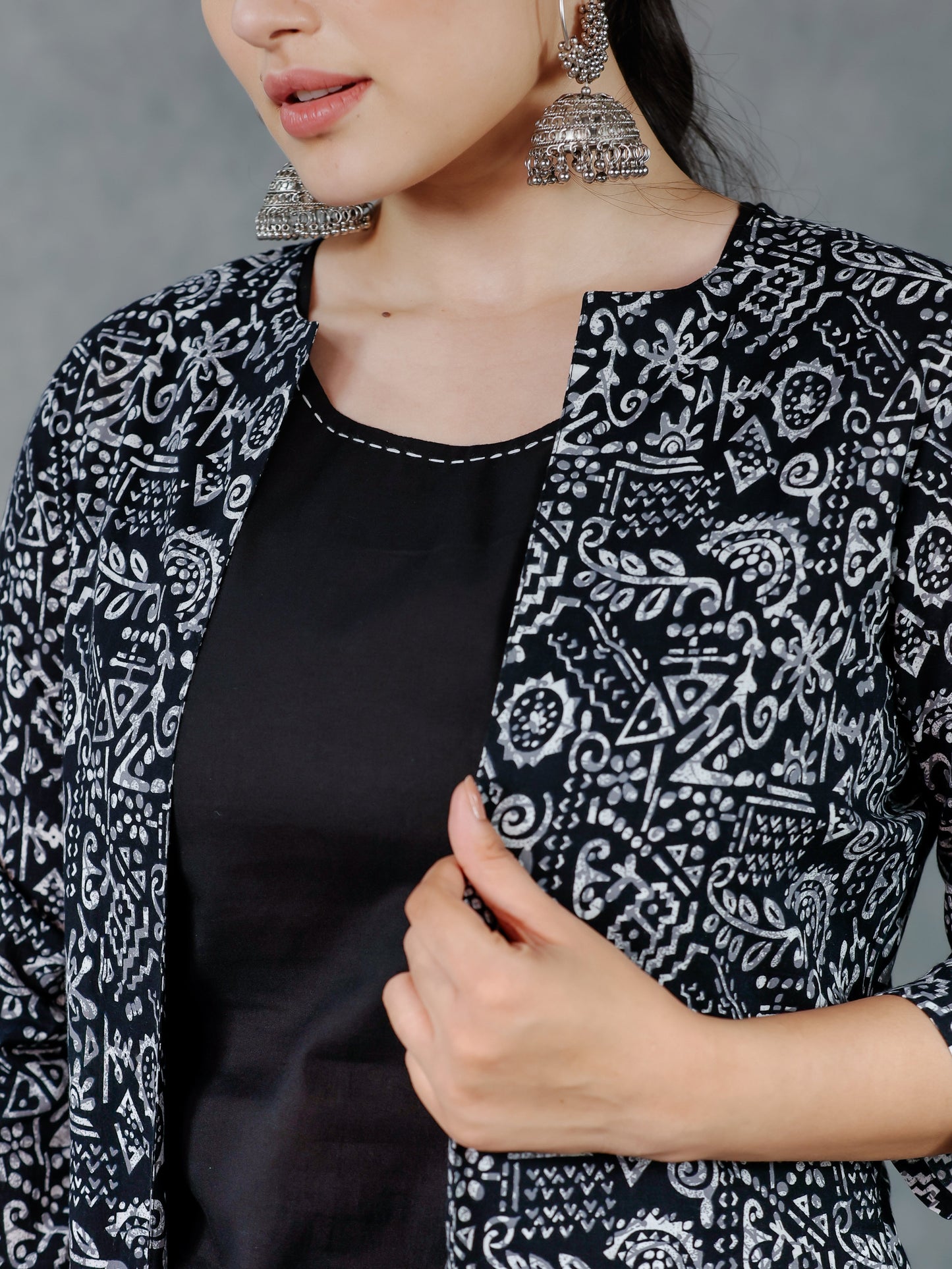 Soft Cotton Abstract Black Jacket