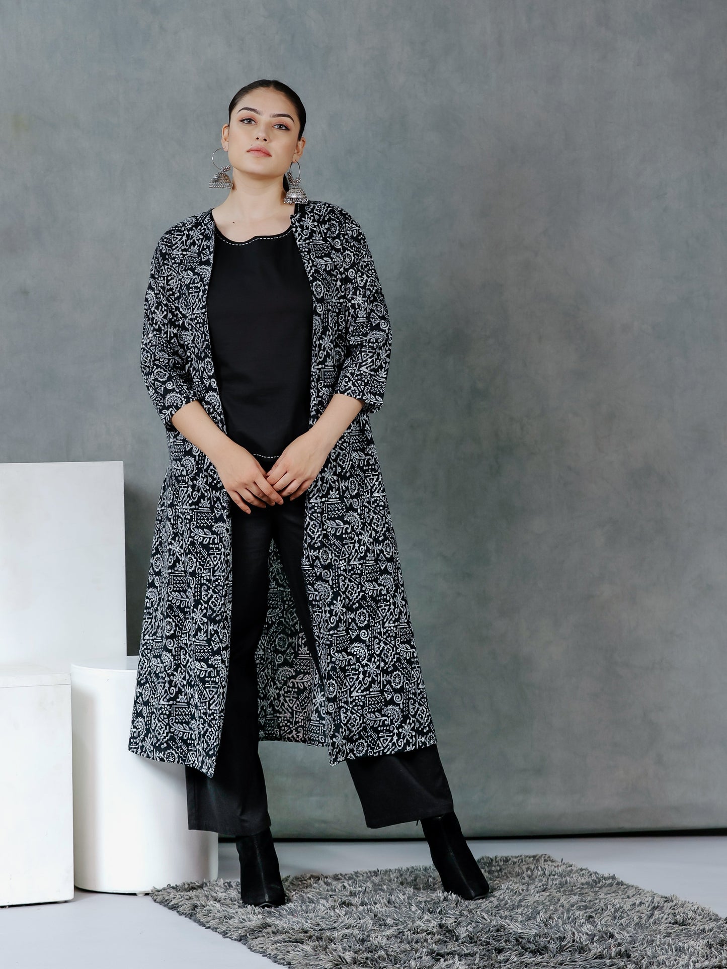 Soft Cotton Solid Straight Black Kurta