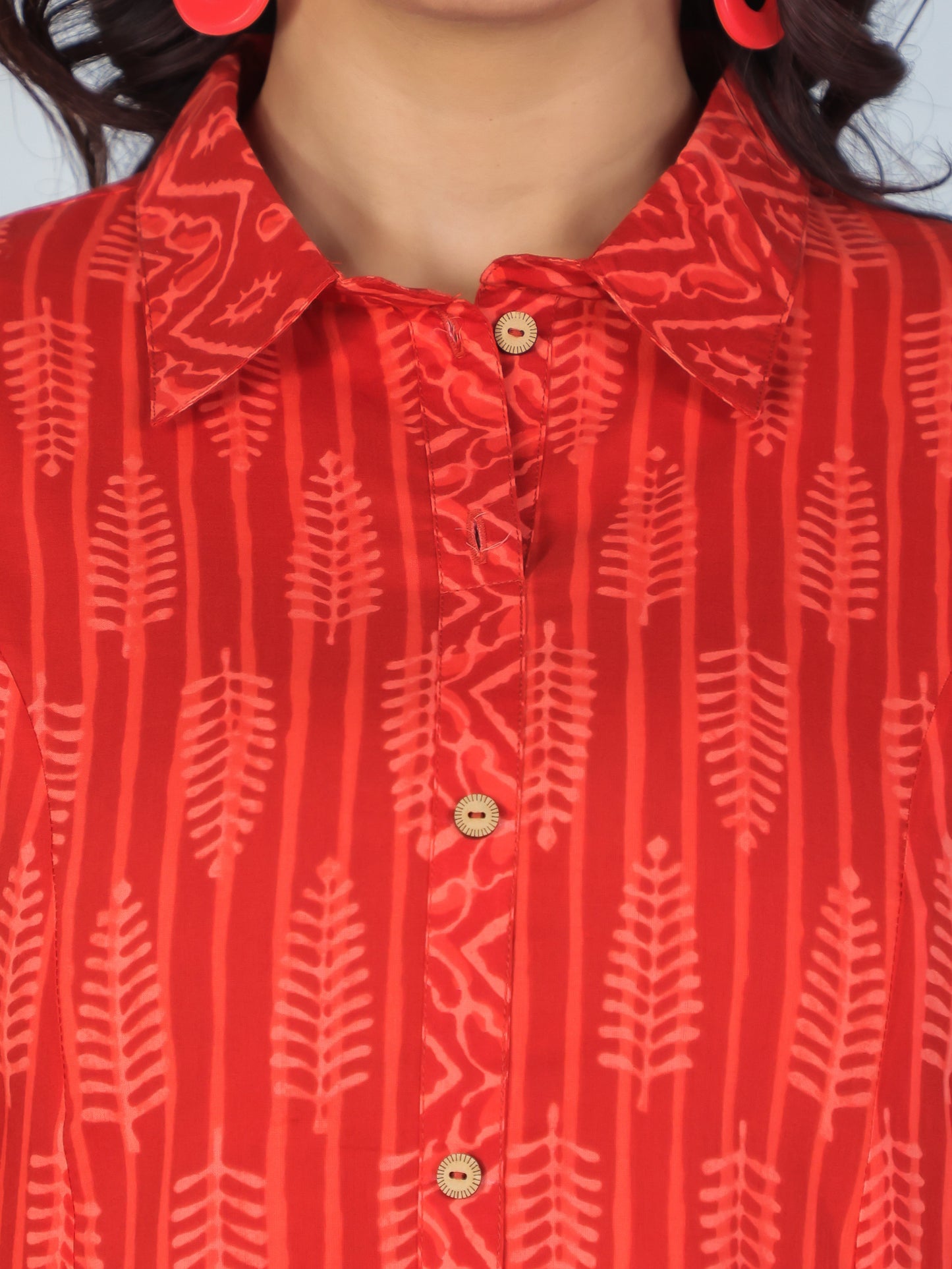 Soft Cotton Geometric High Low Red Kurta