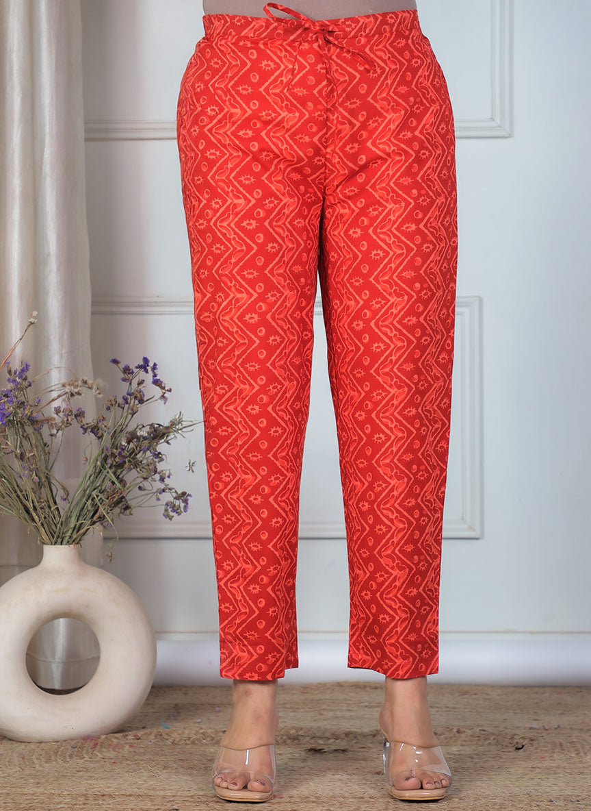 Soft Cotton Geometric High Low Red Kurta