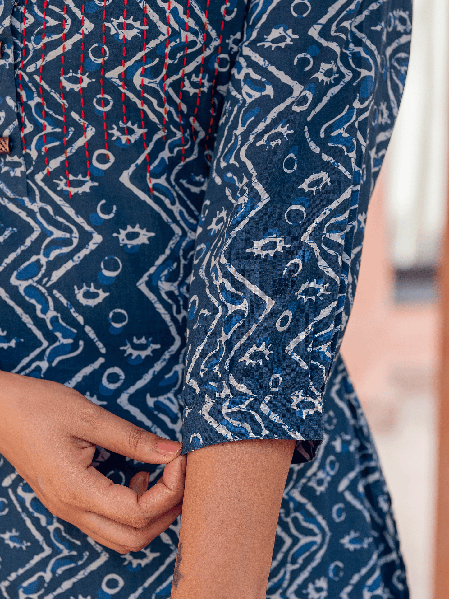 Embroidered Soft Cotton Block Print Flared Indigo Kurta