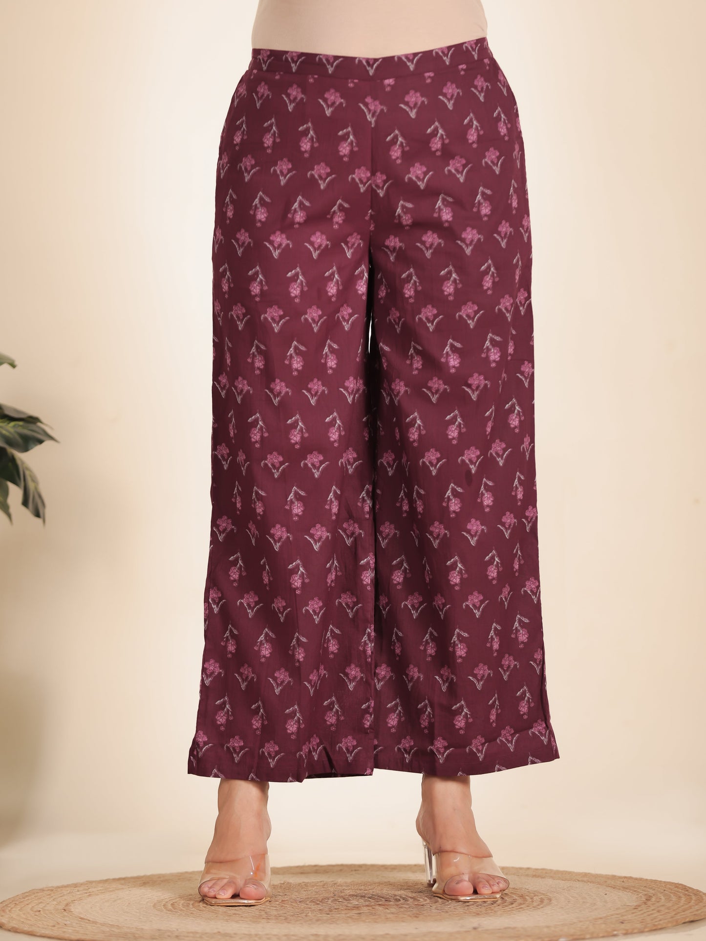 Soft Cotton Floral Maroon Palazzo