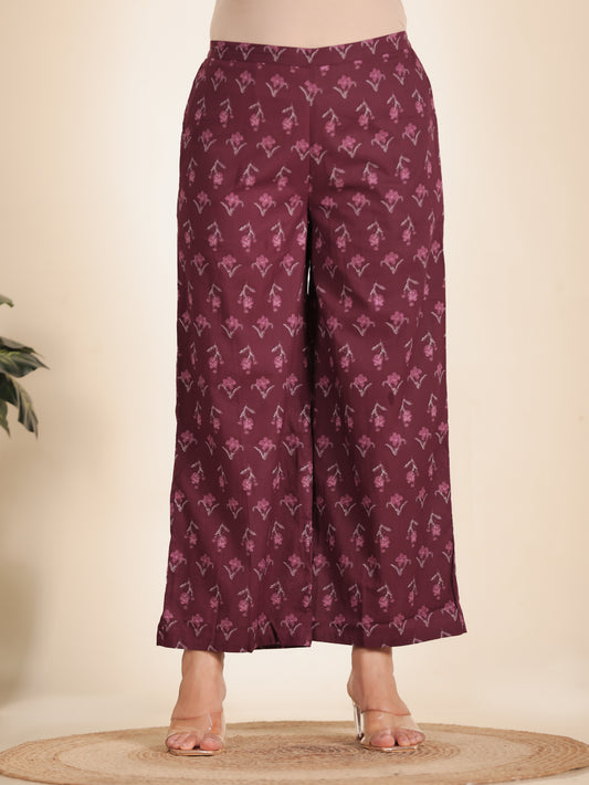 Soft Cotton Floral Maroon Palazzo
