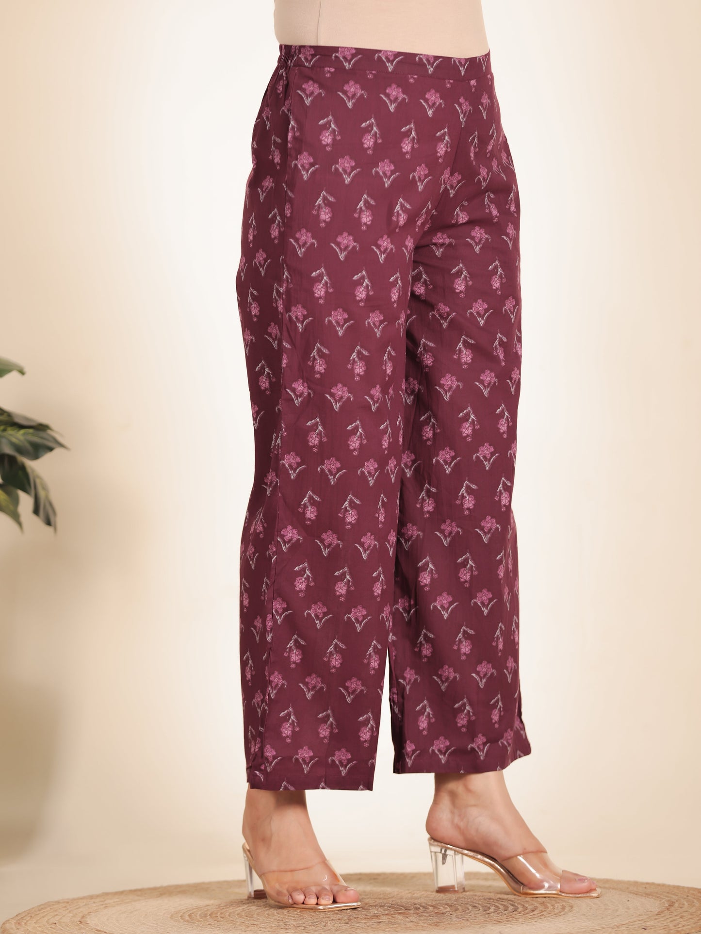 Soft Cotton Floral Maroon Palazzo