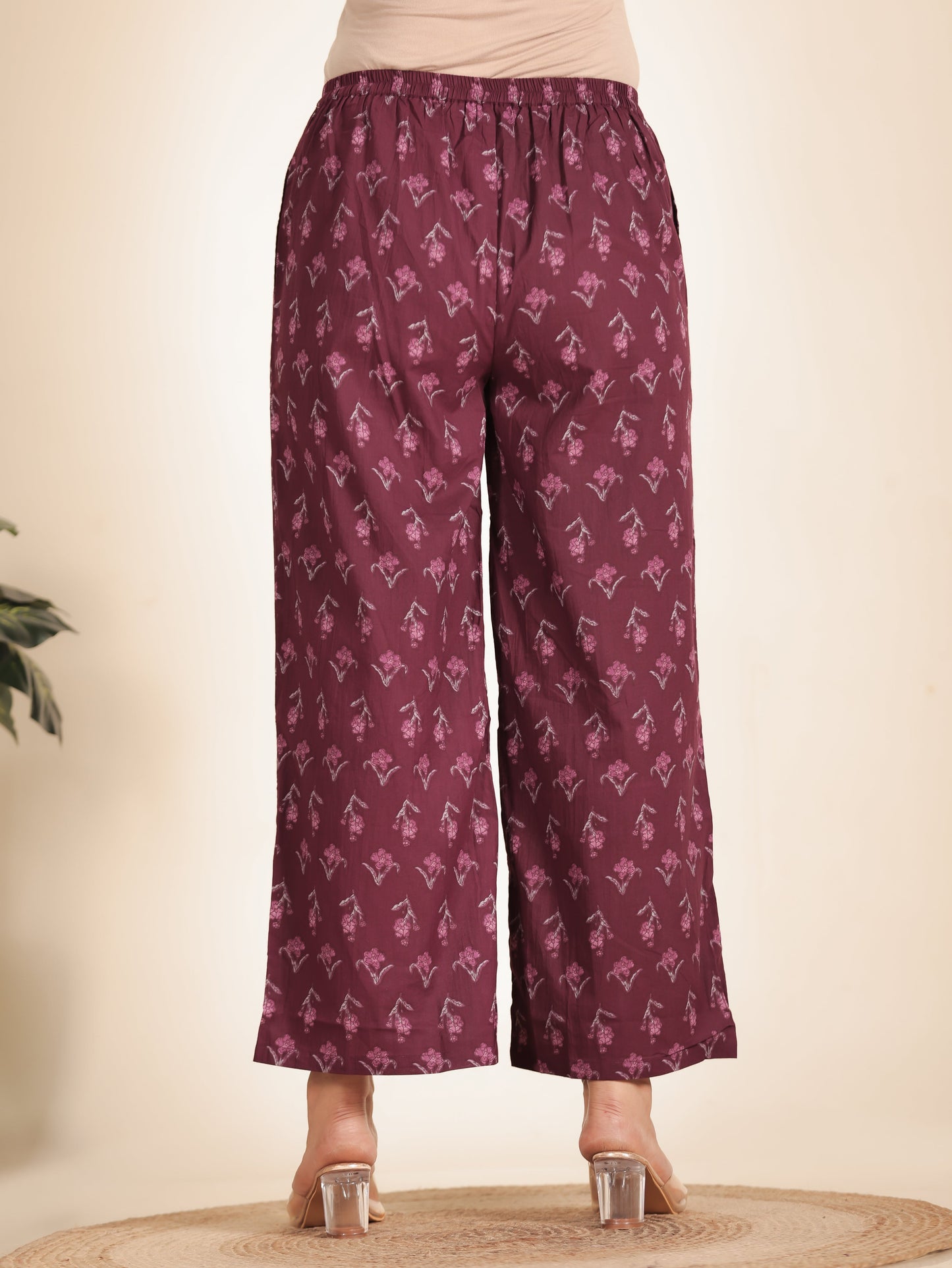 Soft Cotton Floral Maroon Palazzo
