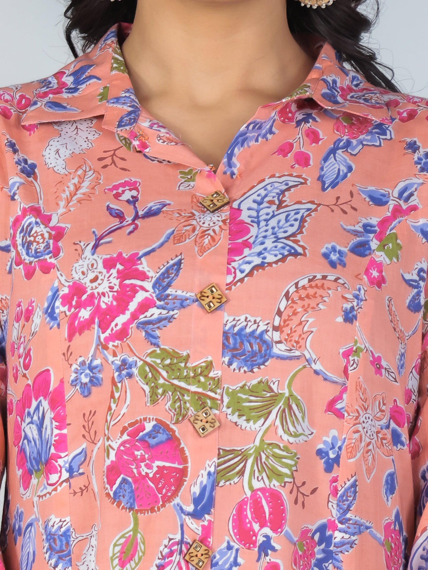 Soft Cotton Floral High Low Peach Kurta