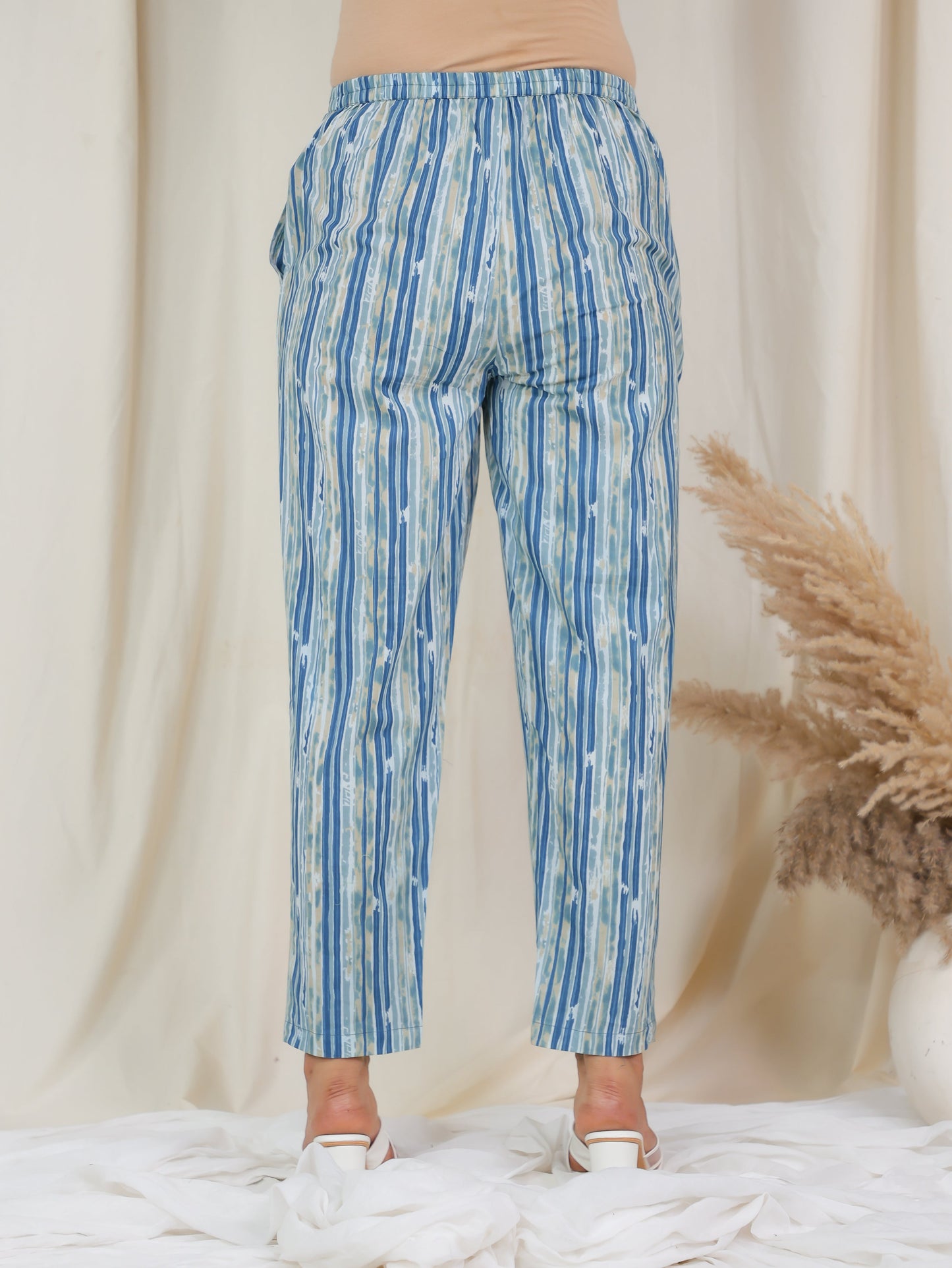 Soft Cotton Striped Blue Tapered Trousers
