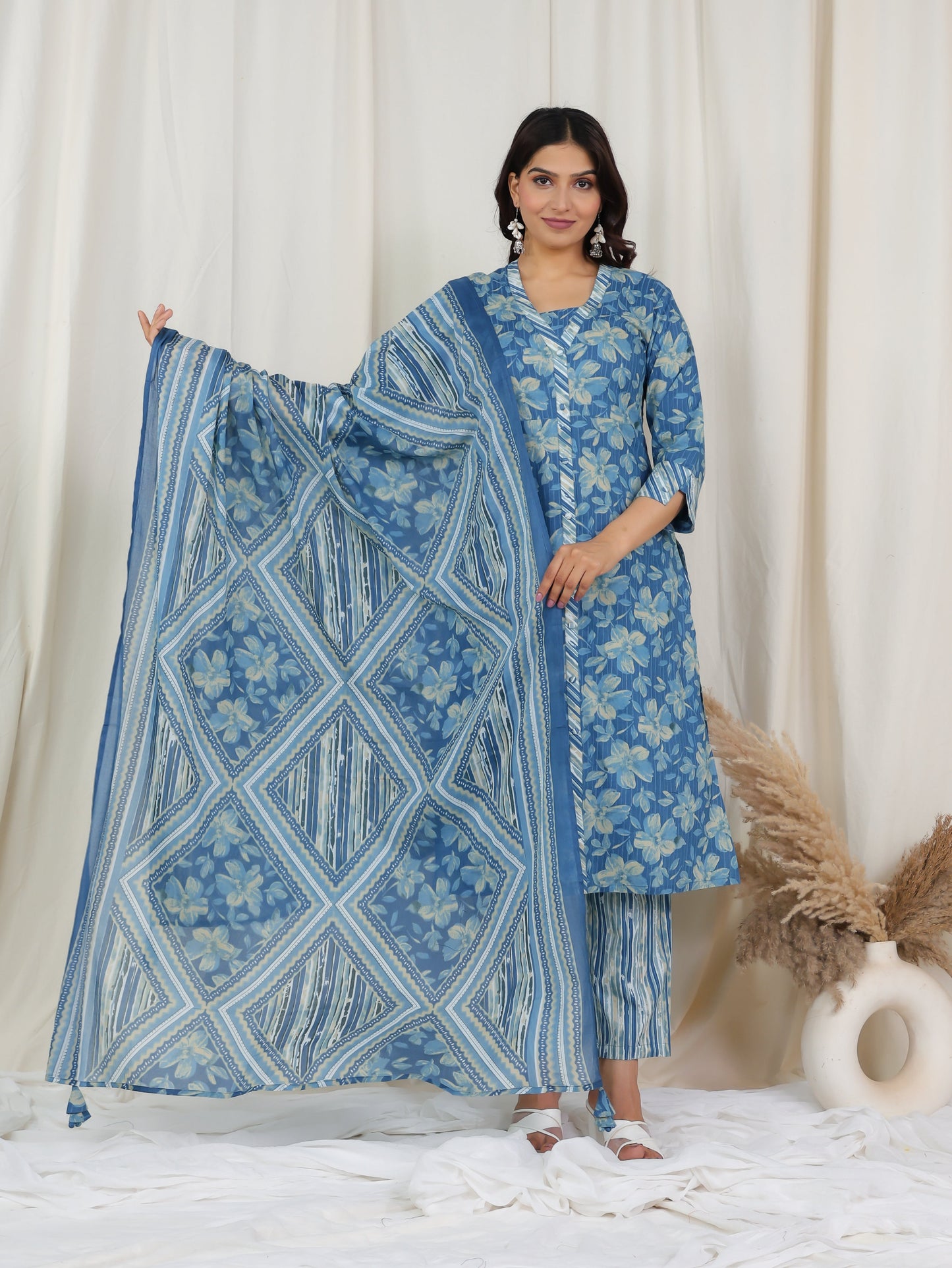 Cotton Voile Striped Blue Dupatta