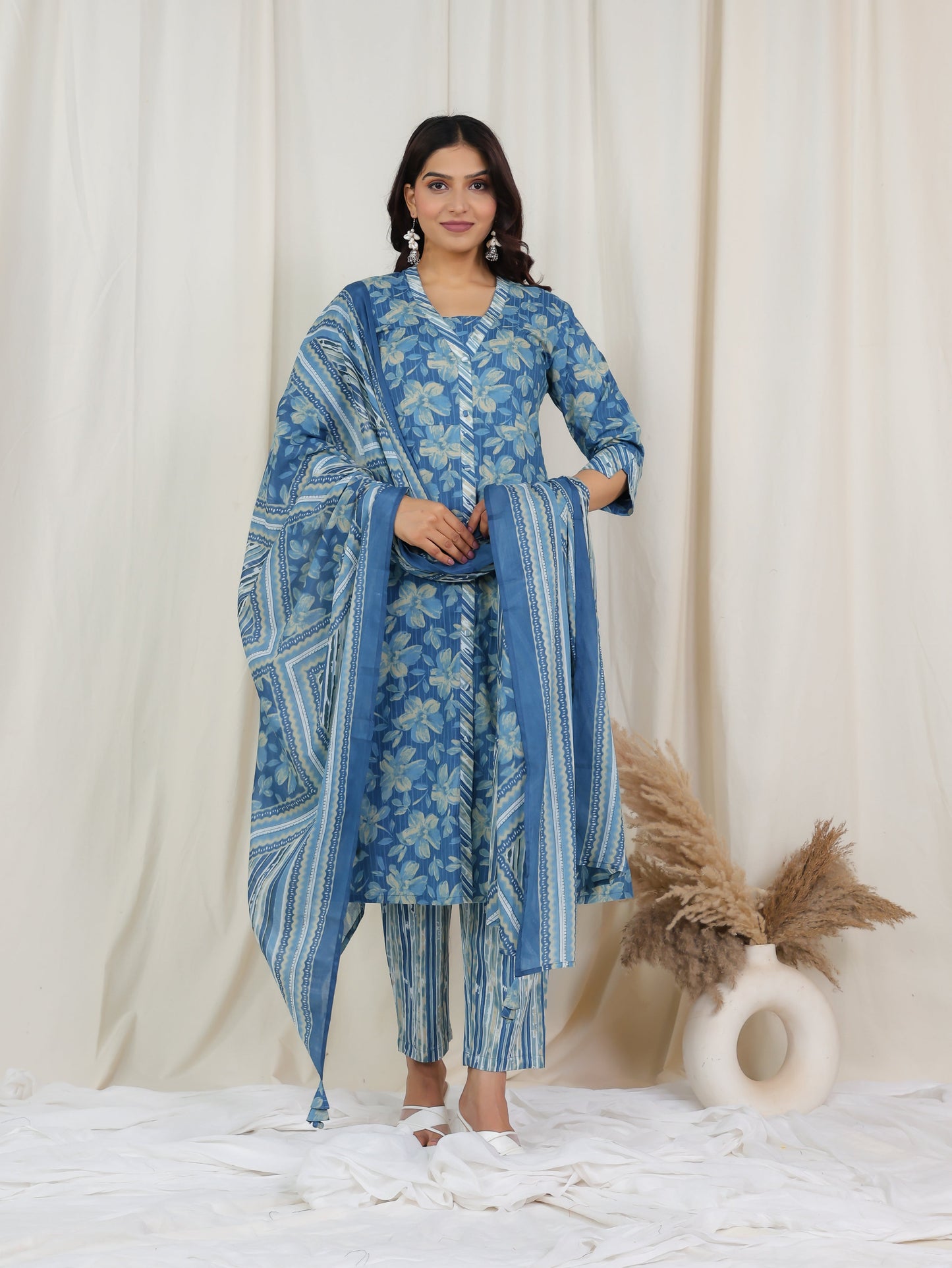 Cotton Voile Striped Blue Dupatta