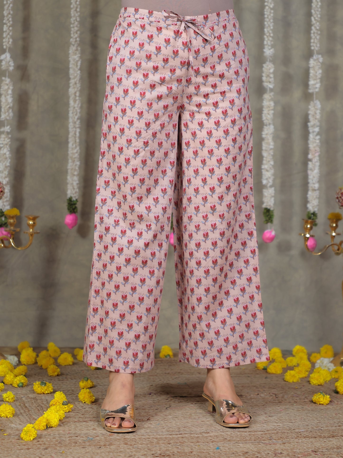 Soft Cotton Floral Beige Palazzo