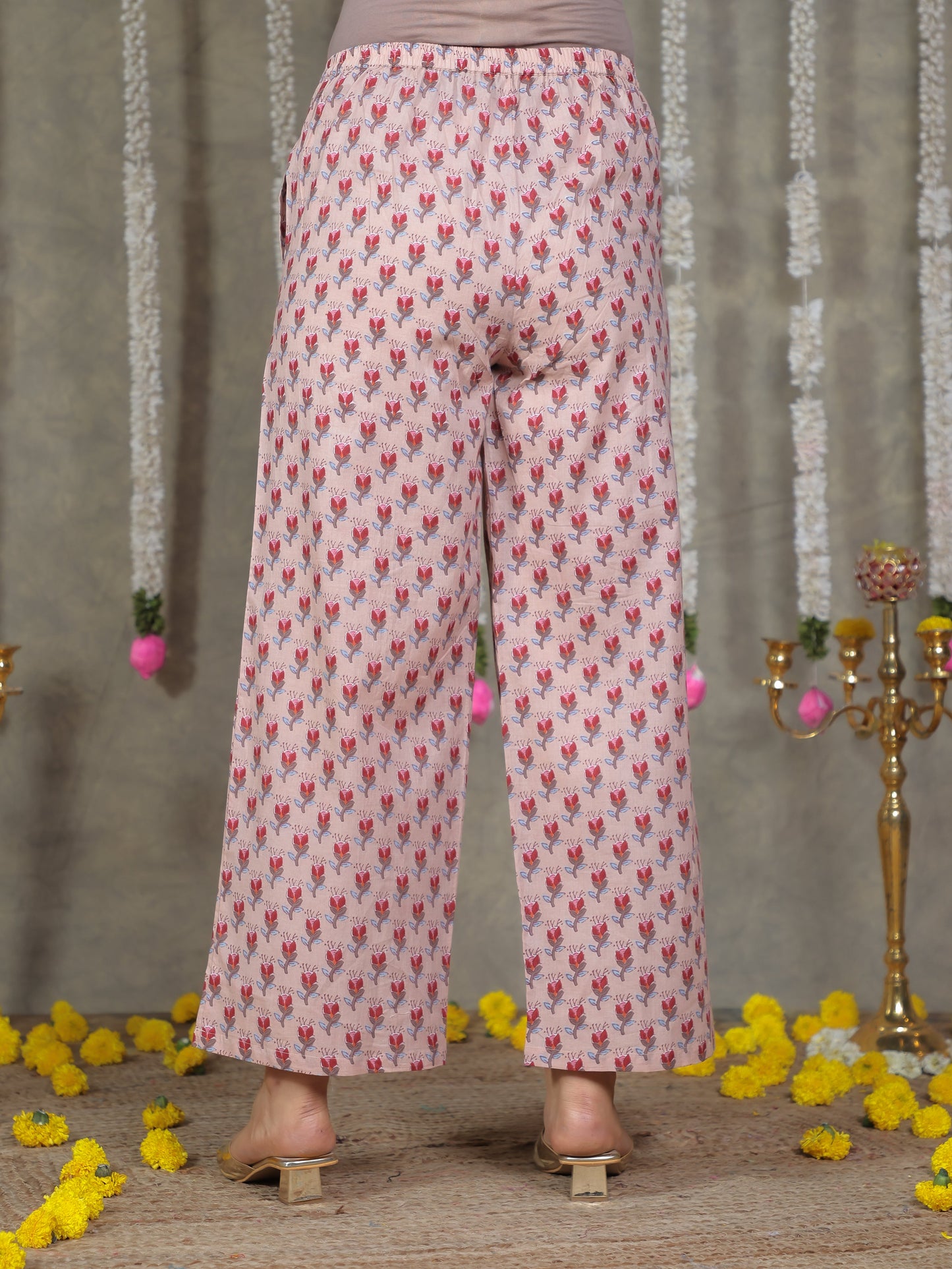 Soft Cotton Floral Beige Palazzo