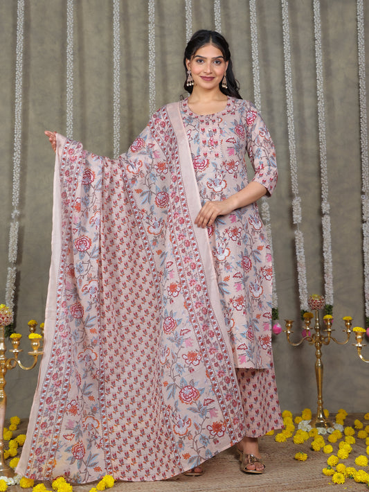 Cotton Voile Floral Beige Dupatta