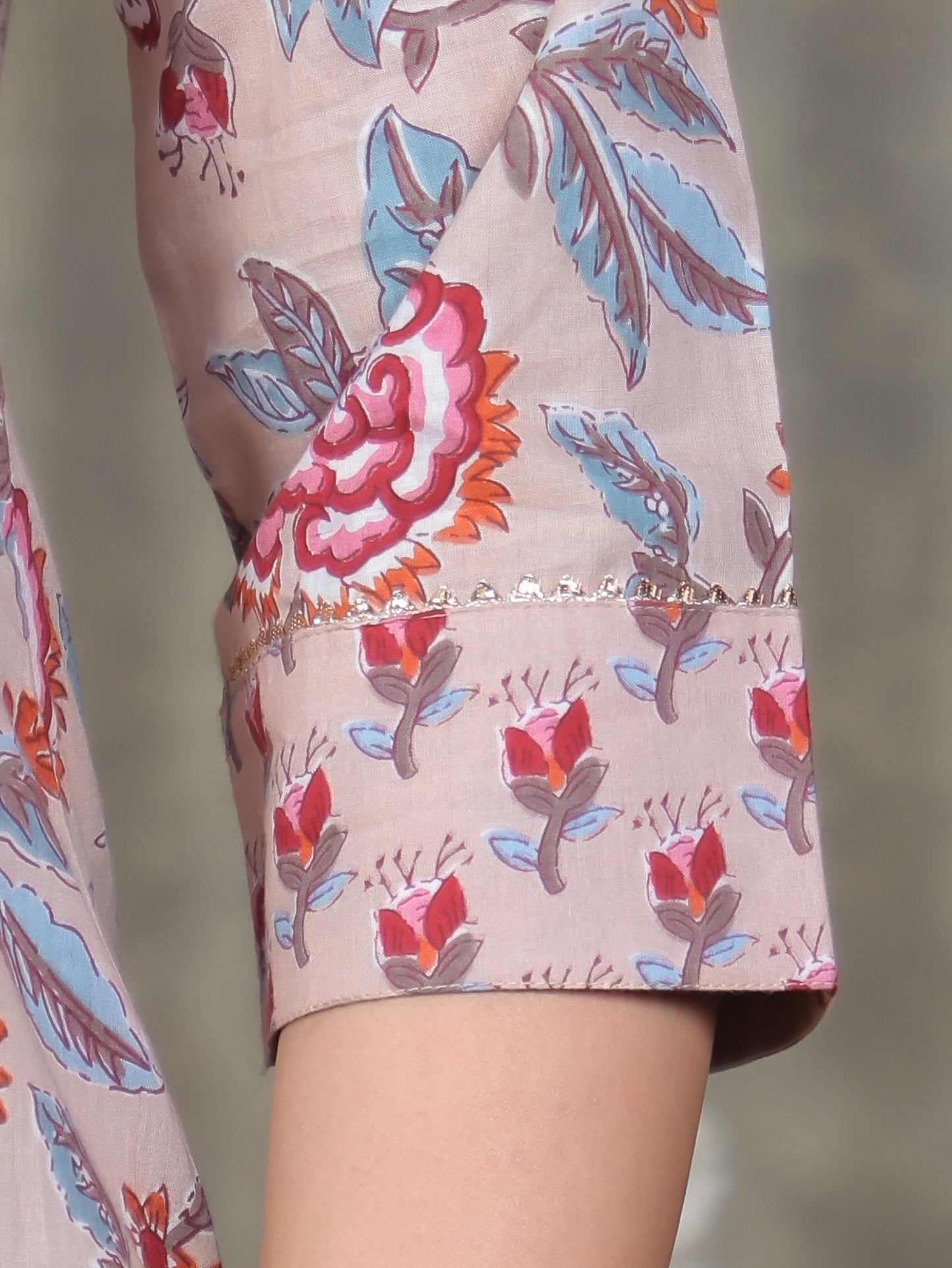 Soft Cotton Floral Straight Beige Kurta