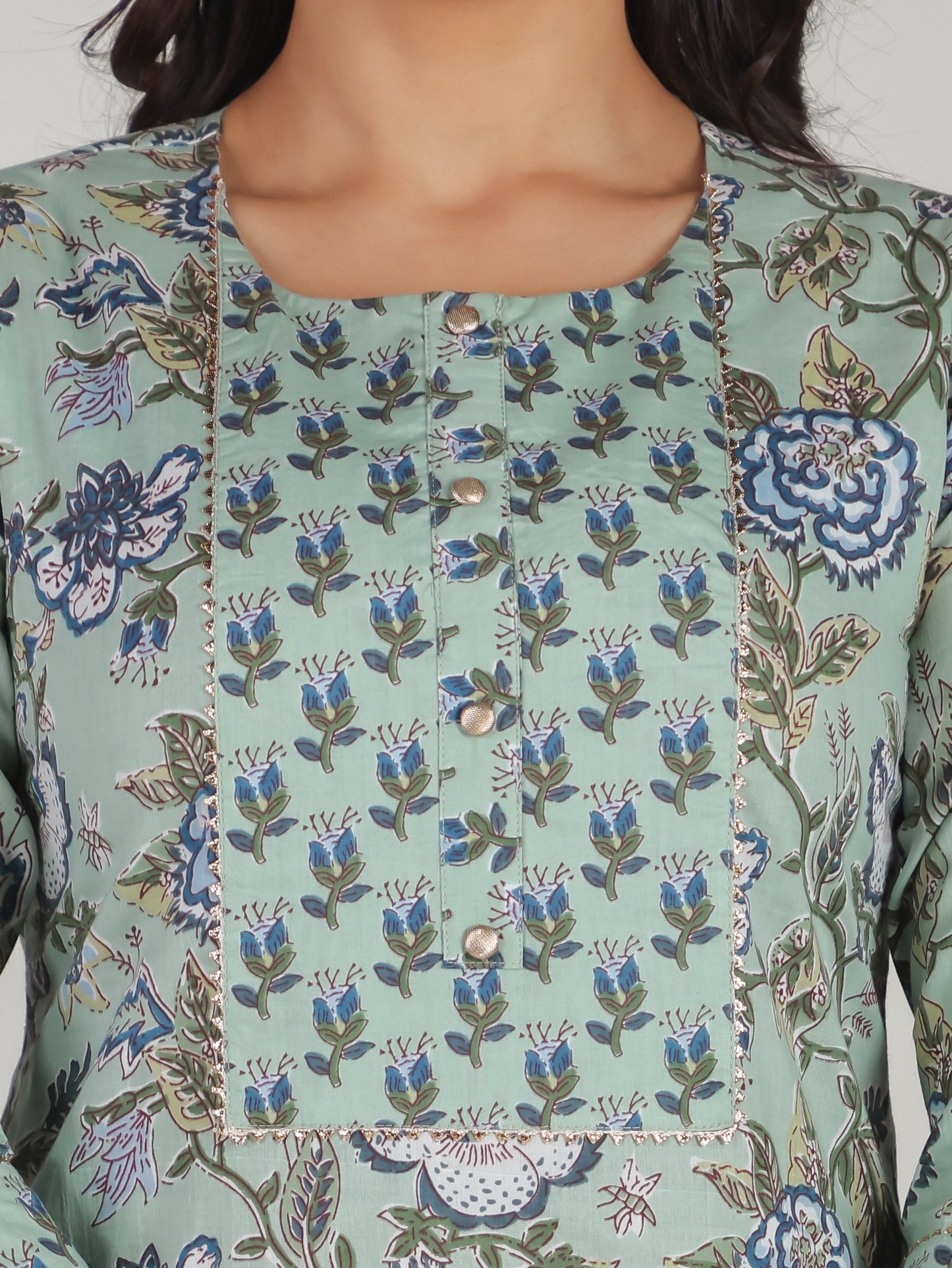 Soft Cotton Floral Straight Green Kurta