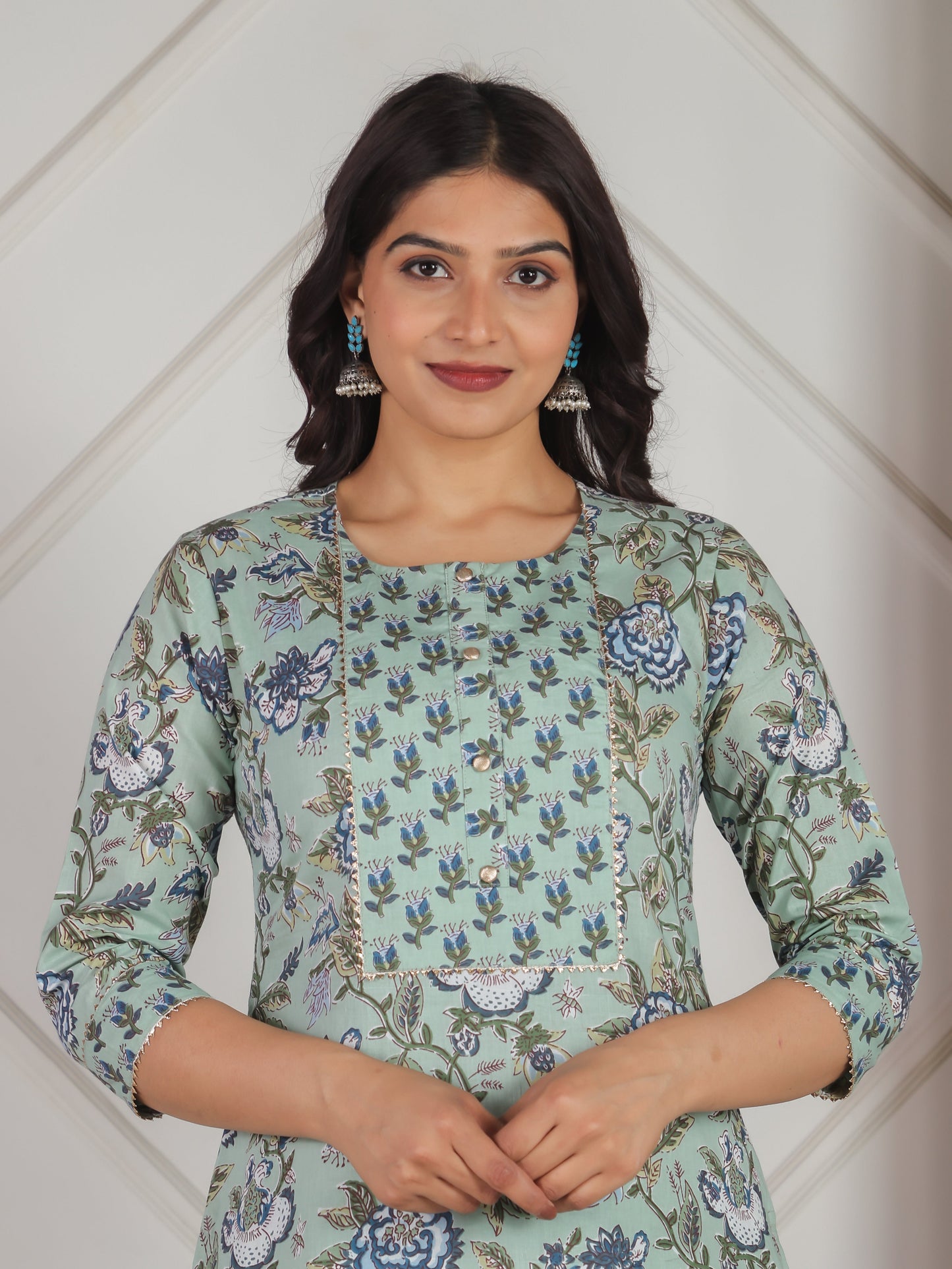 Soft Cotton Floral Straight Green Kurta
