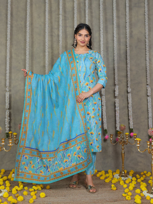 Cotton Voile Abstract Blue Dupatta