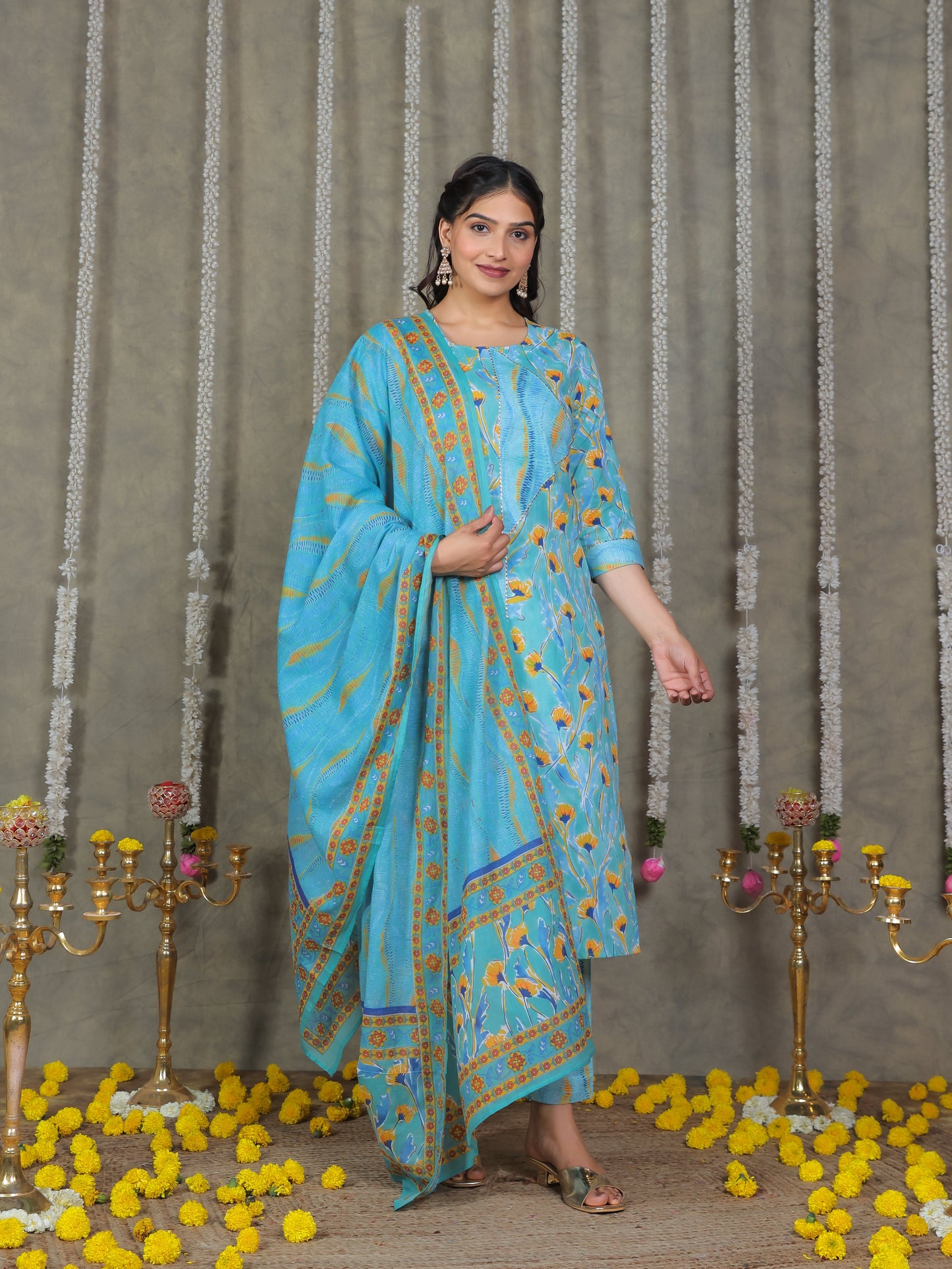 Cotton Voile Abstract Blue Dupatta