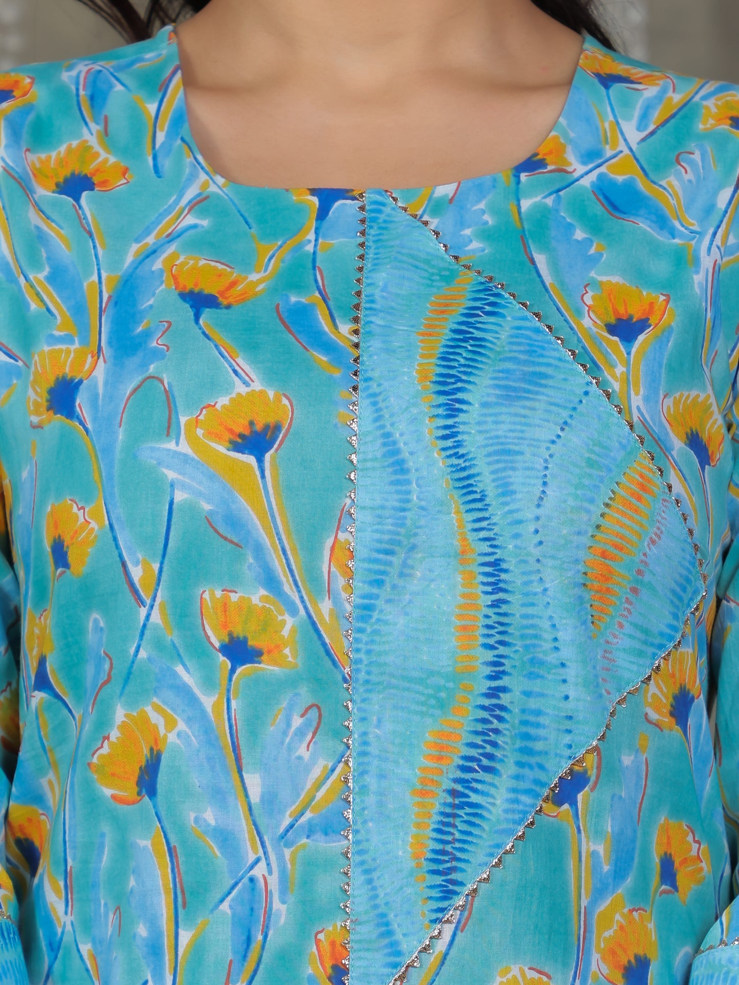 Soft Cotton Abstract Straight Blue Kurta