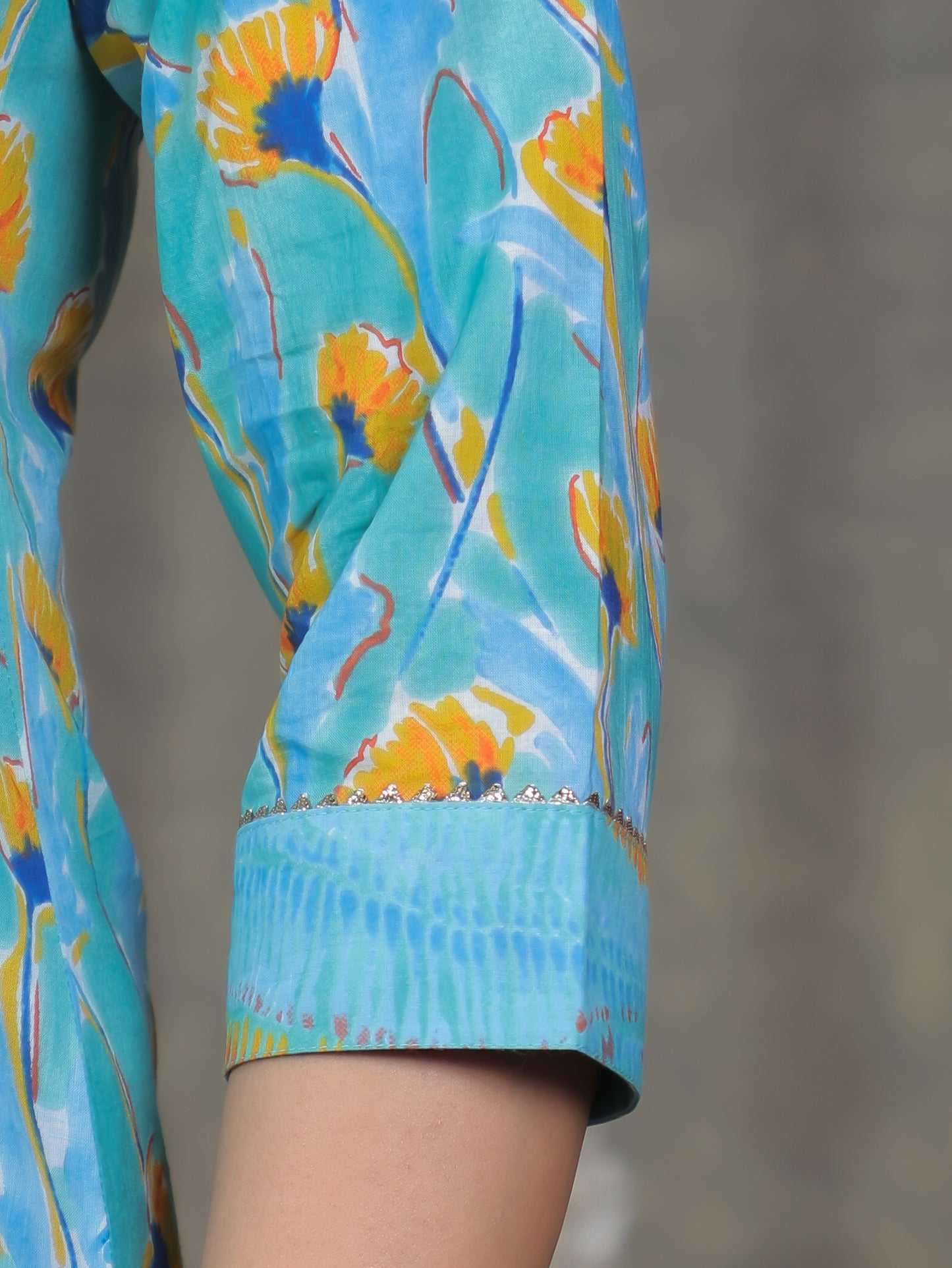 Soft Cotton Abstract Straight Blue Kurta