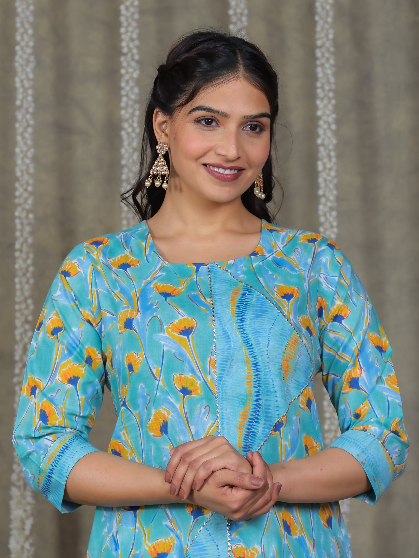 Soft Cotton Abstract Straight Blue Kurta