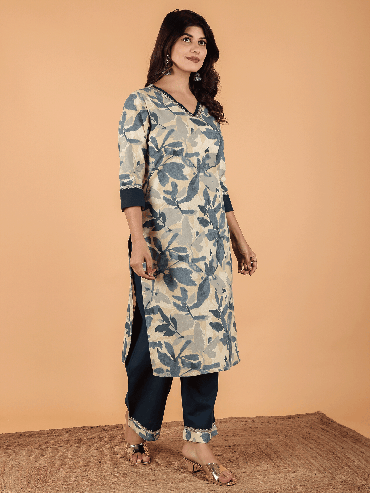 Linen Cotton Floral Kurta