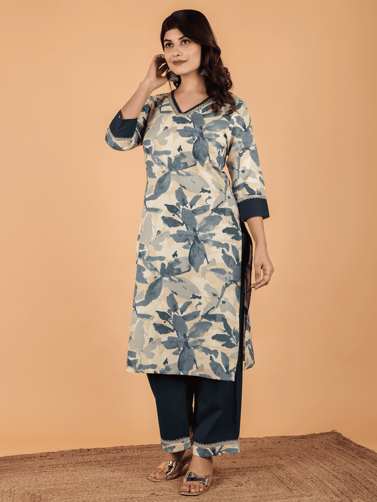 Linen Cotton Floral Kurta