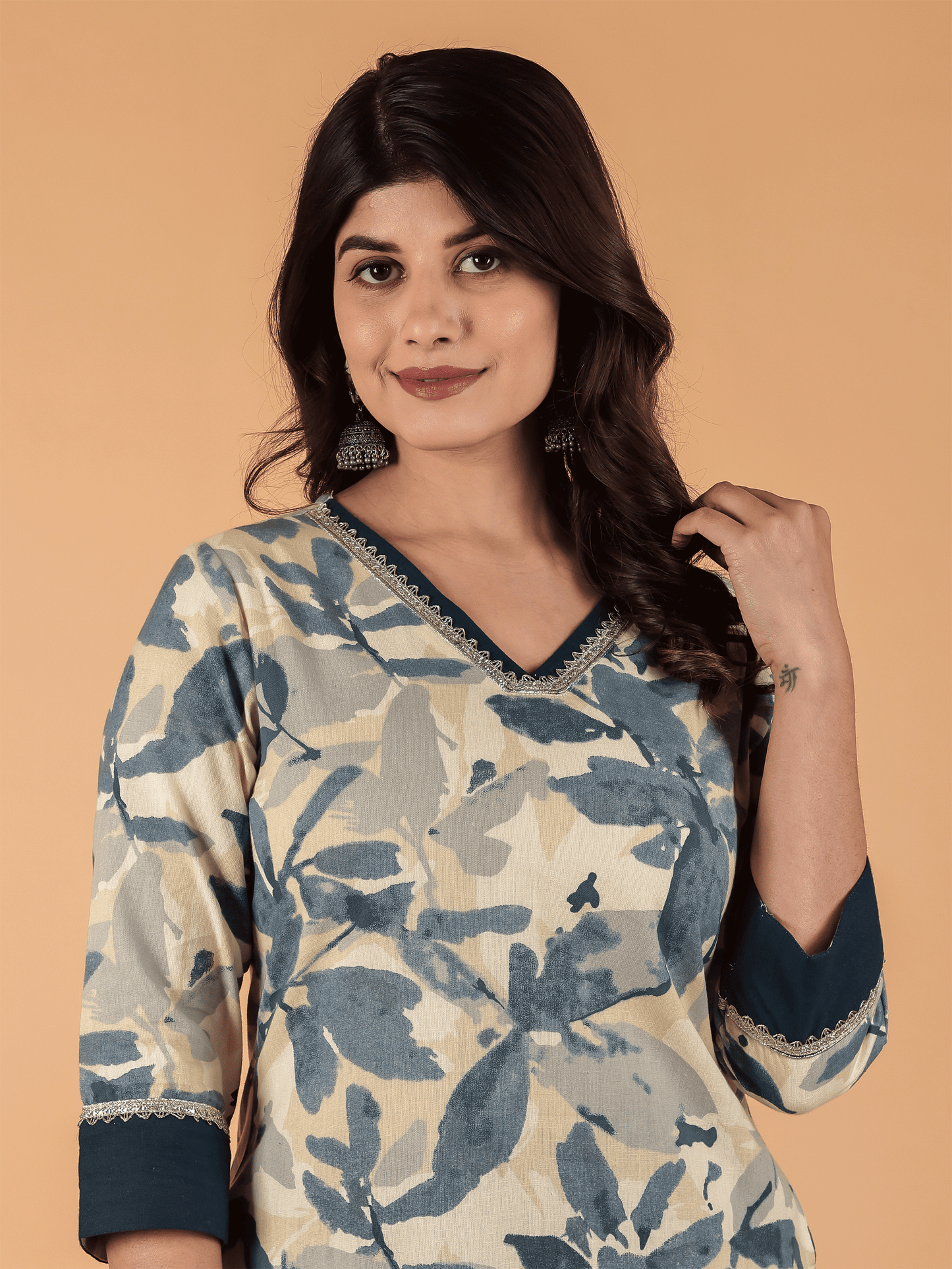 Linen Cotton Floral Kurta