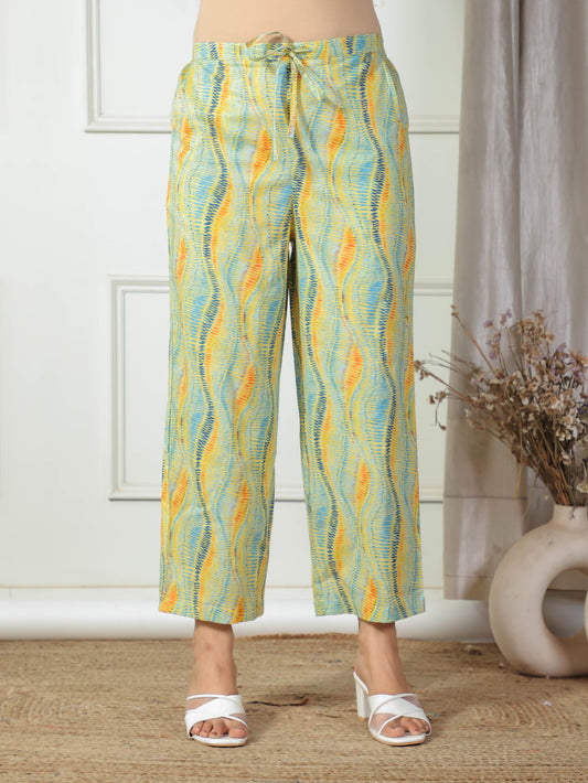 Soft Cotton Floral Yellow Straight Trousers