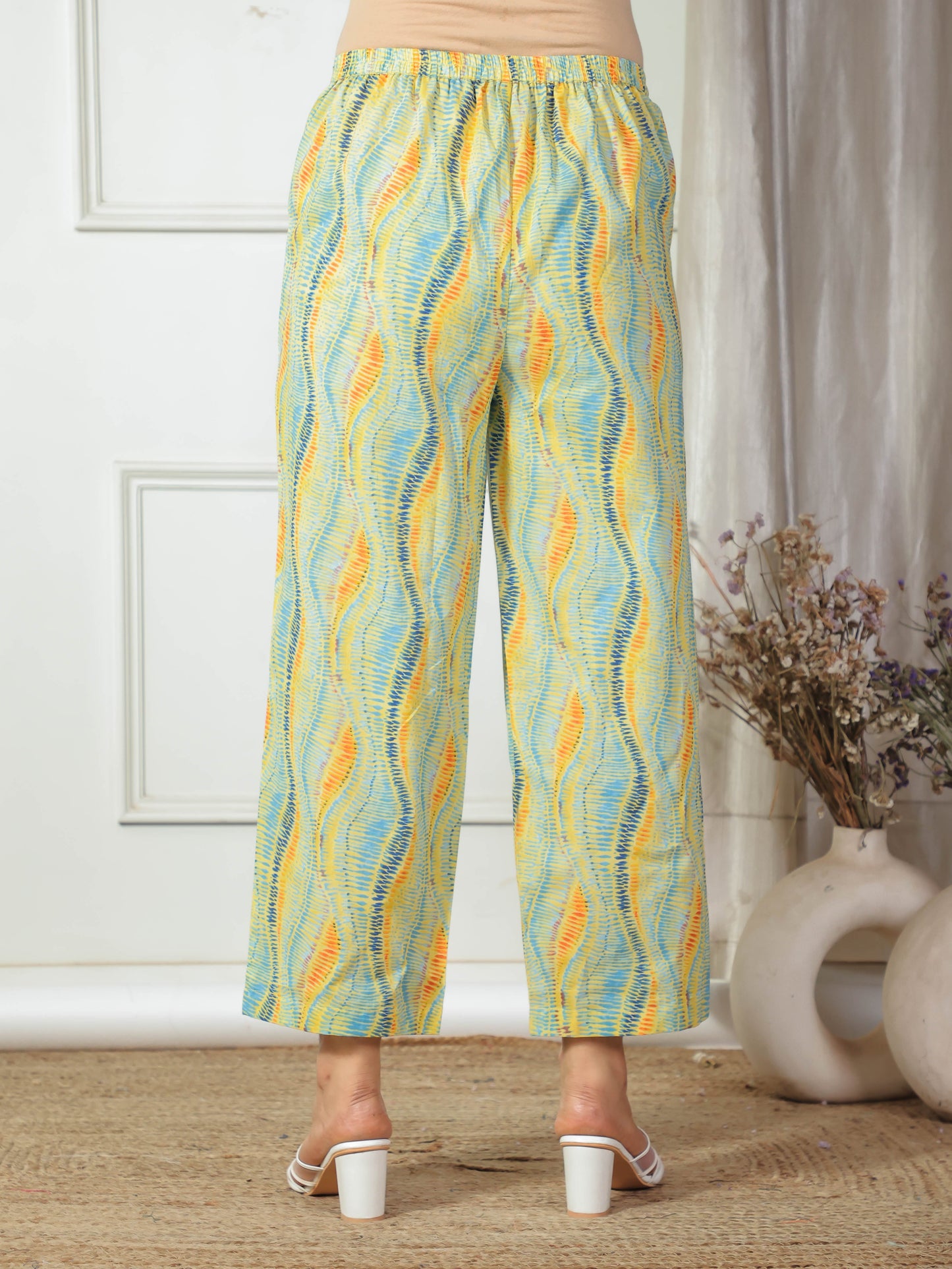 Soft Cotton Floral Yellow Straight Trousers