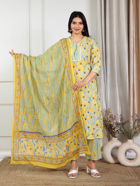 Cotton Voile Abstract Yellow Dupatta