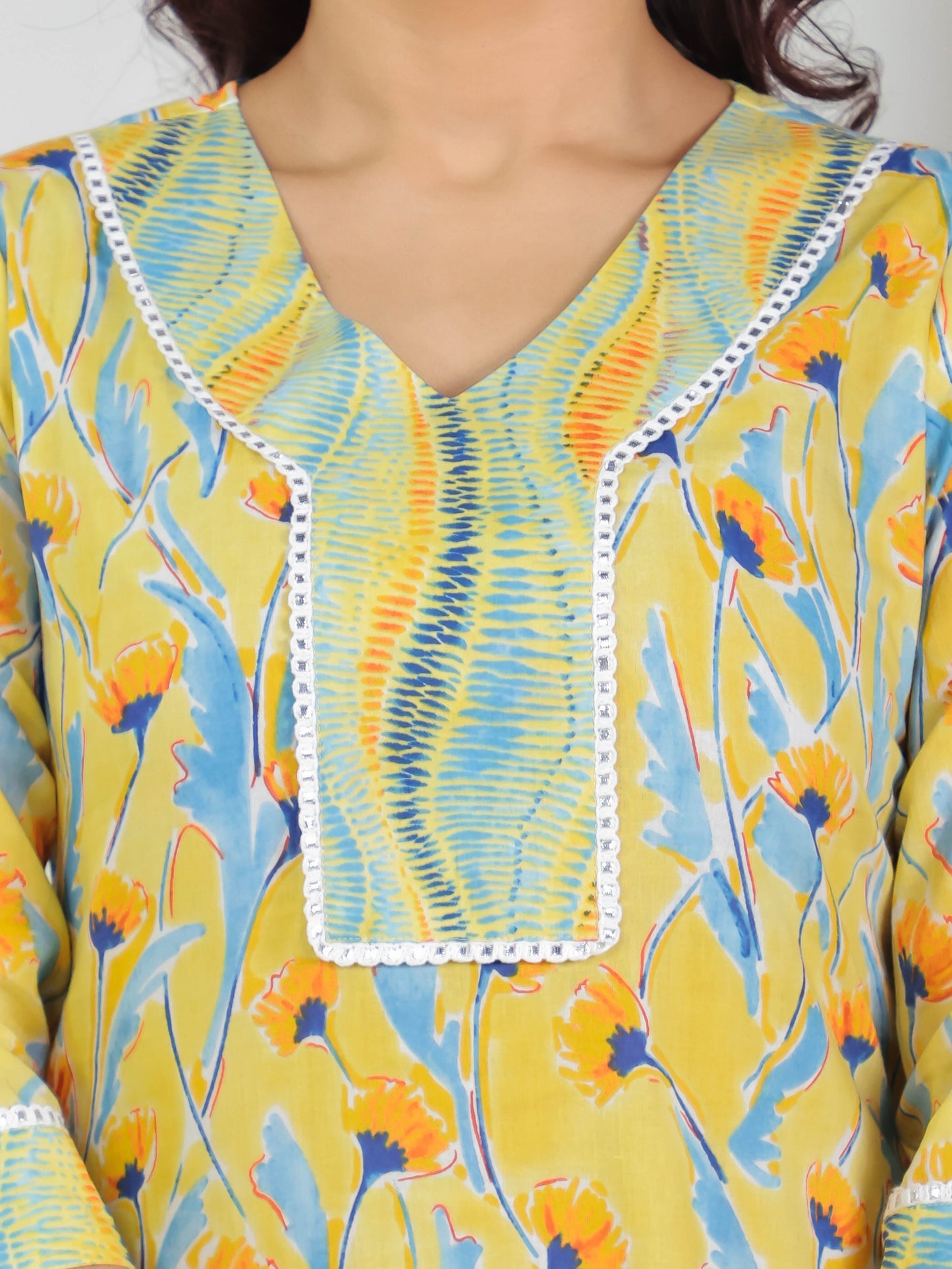 Soft Cotton Floral Straight Yellow Kurta