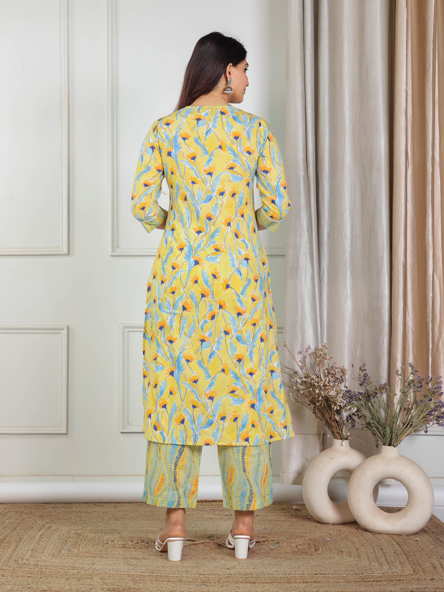 Soft Cotton Floral Straight Yellow Kurta