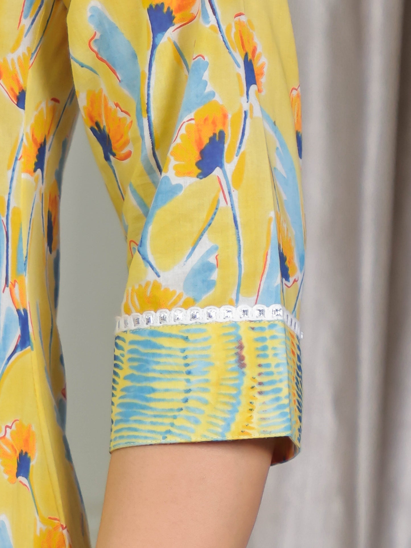 Soft Cotton Floral Straight Yellow Kurta