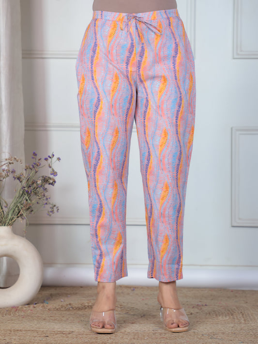 Soft Cotton Abstract Peach Trousers  Tapered Trousers