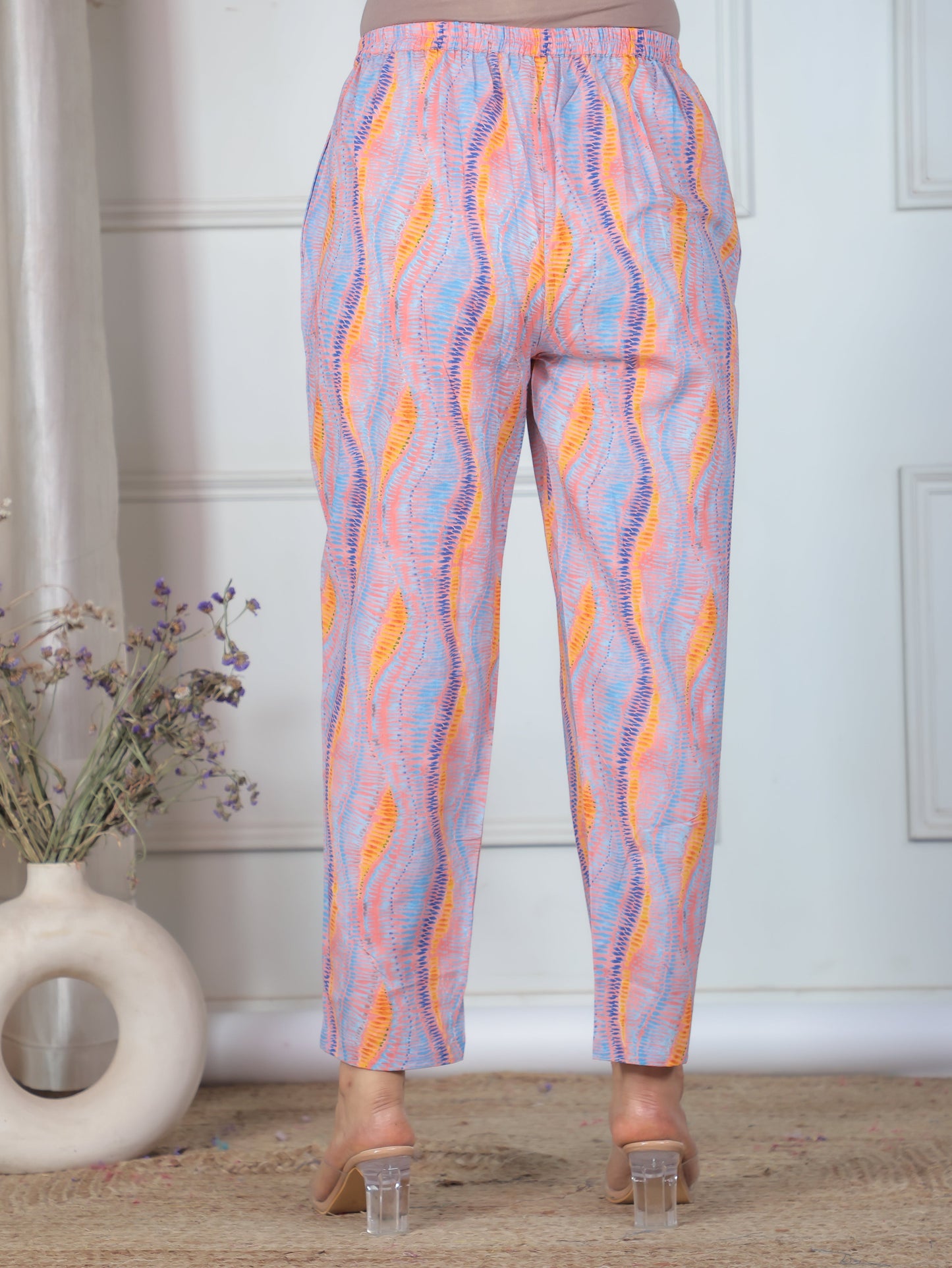 Soft Cotton Abstract Peach Trousers  Tapered Trousers