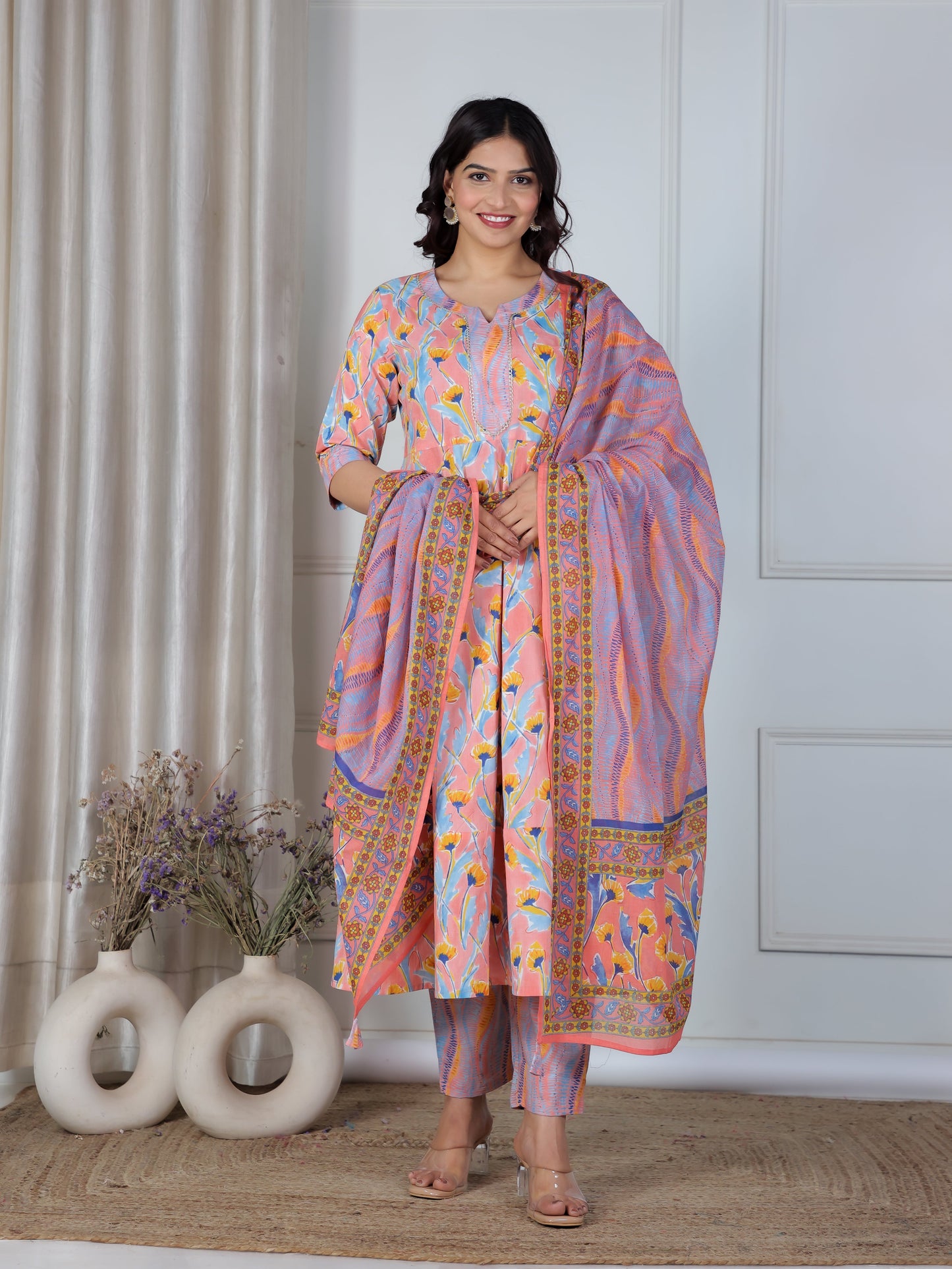 Cotton Voile Abstract Peach Dupatta