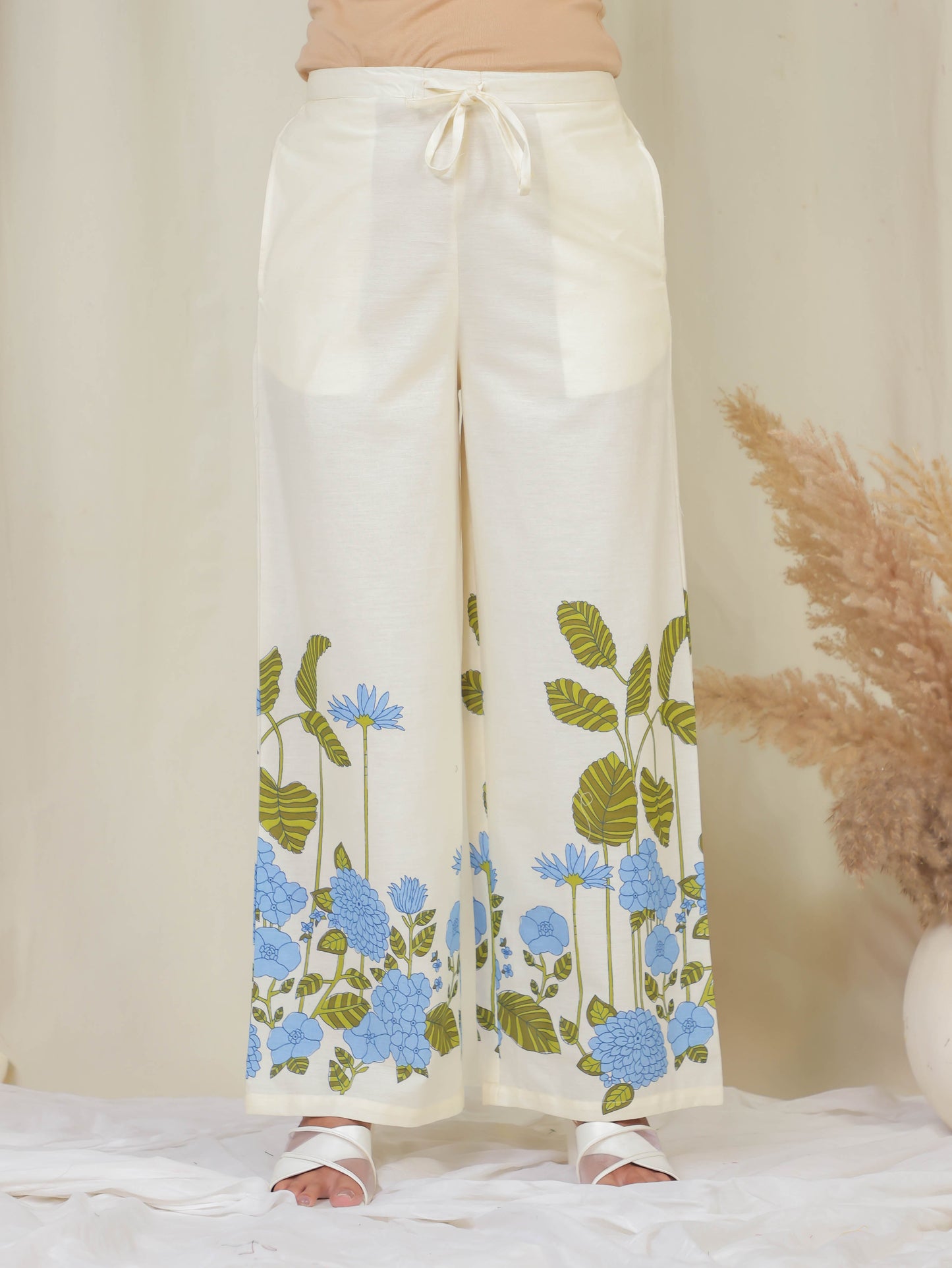 Linen Cotton Placement Print Kaftan Off White Kaftan