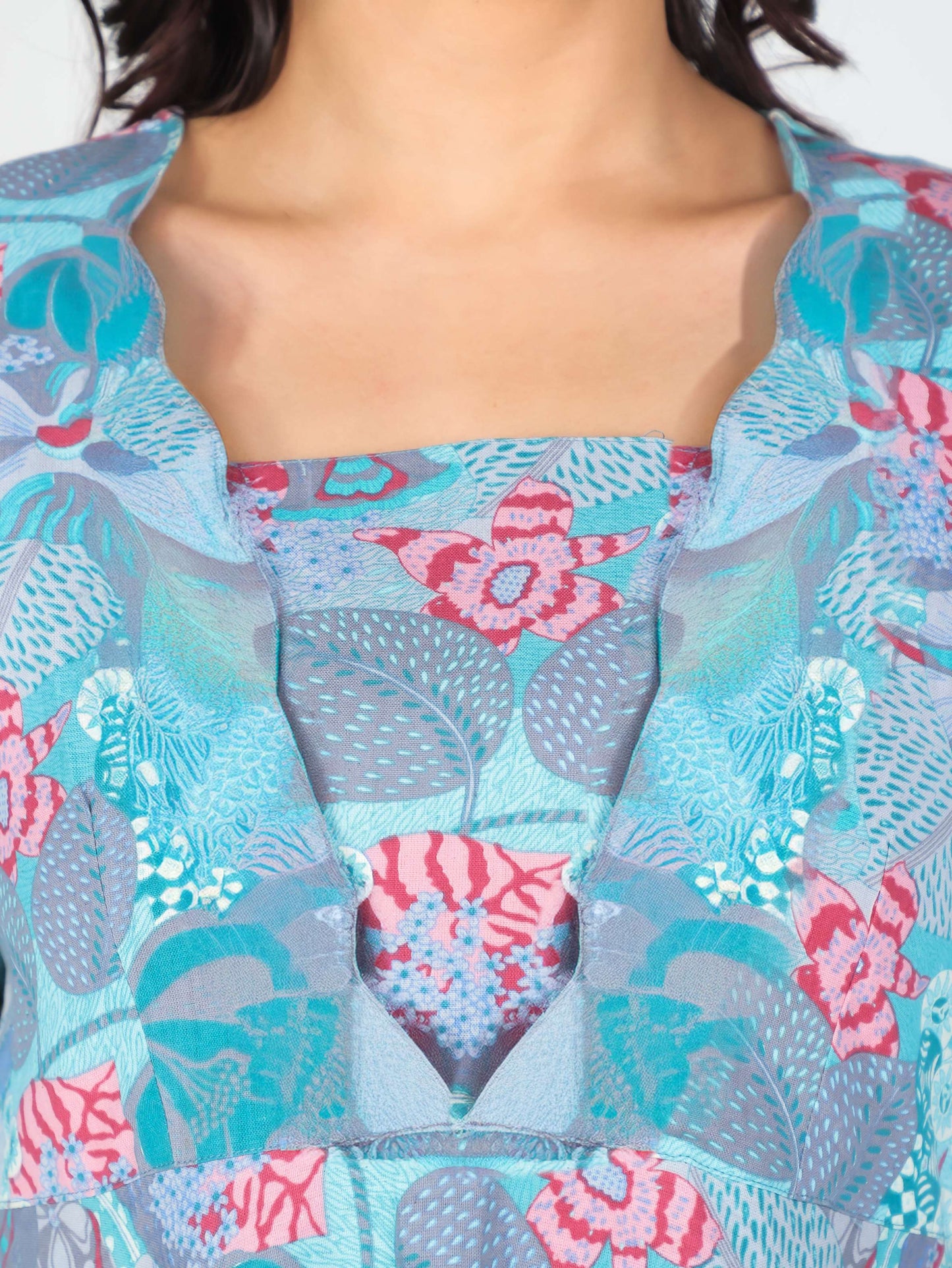 Linen Cotton Abstract Flared Multicolor Dress