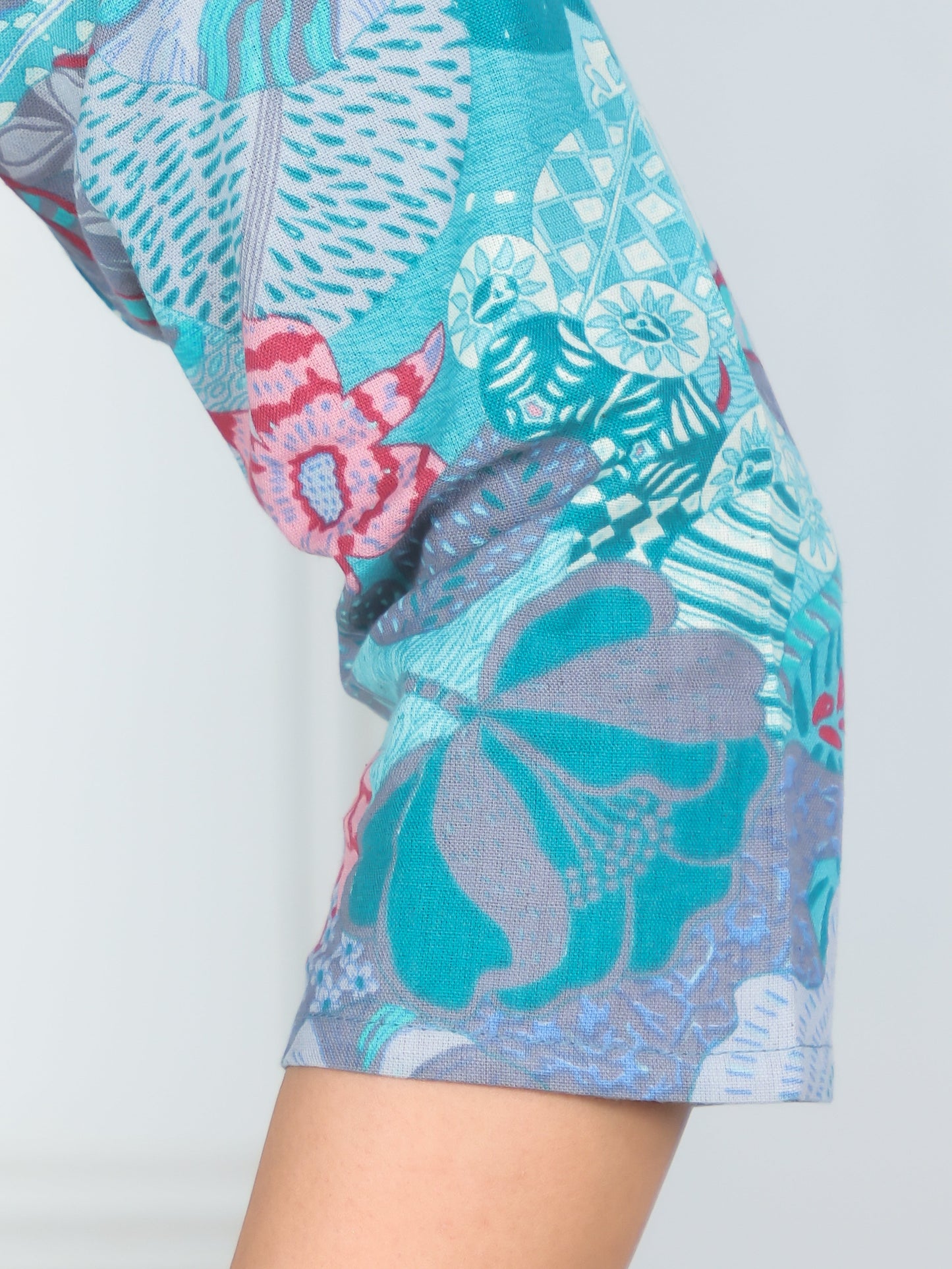 Linen Cotton Abstract Flared Multicolor Dress