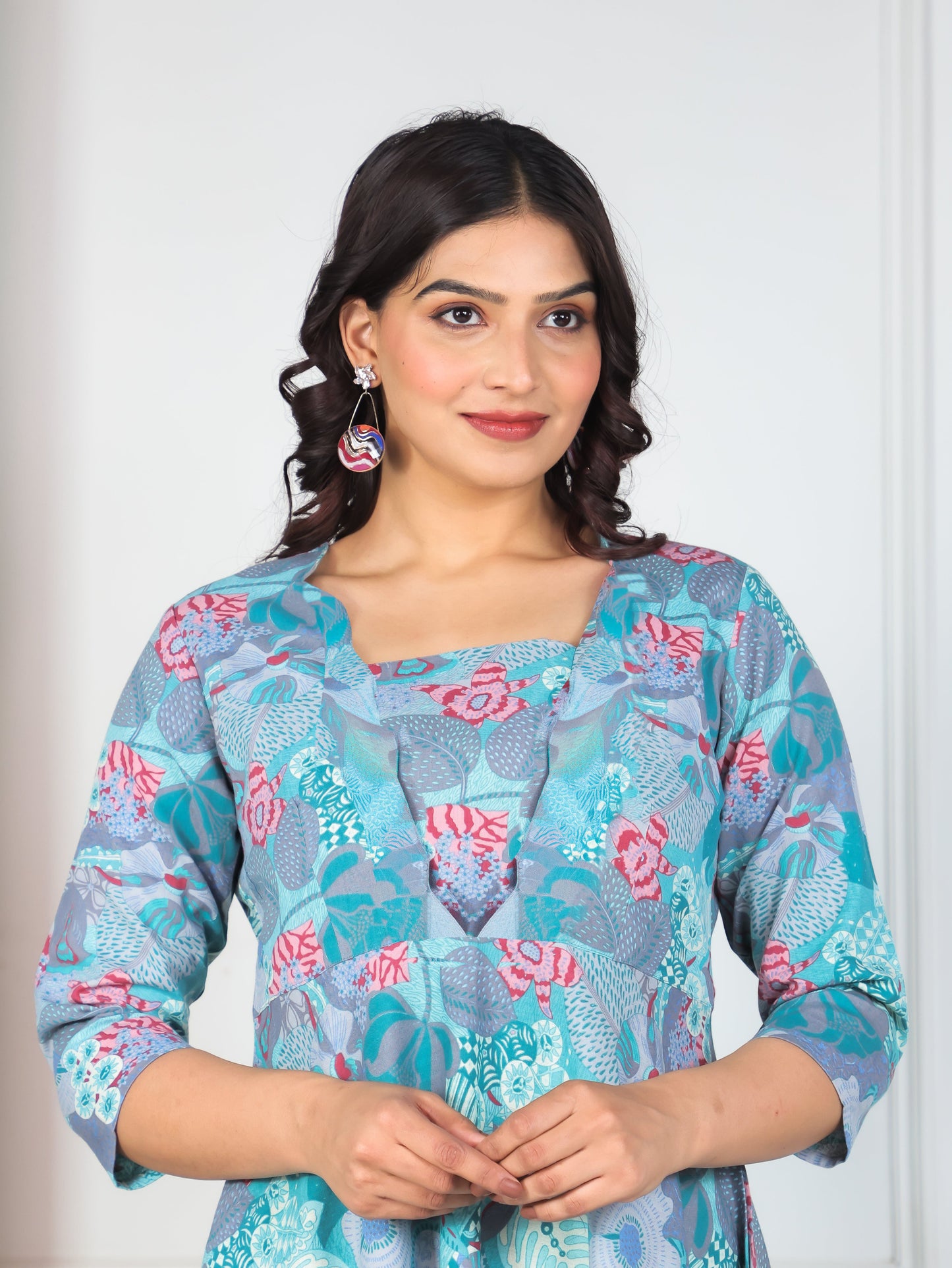 Linen Cotton Abstract Flared Multicolor Dress