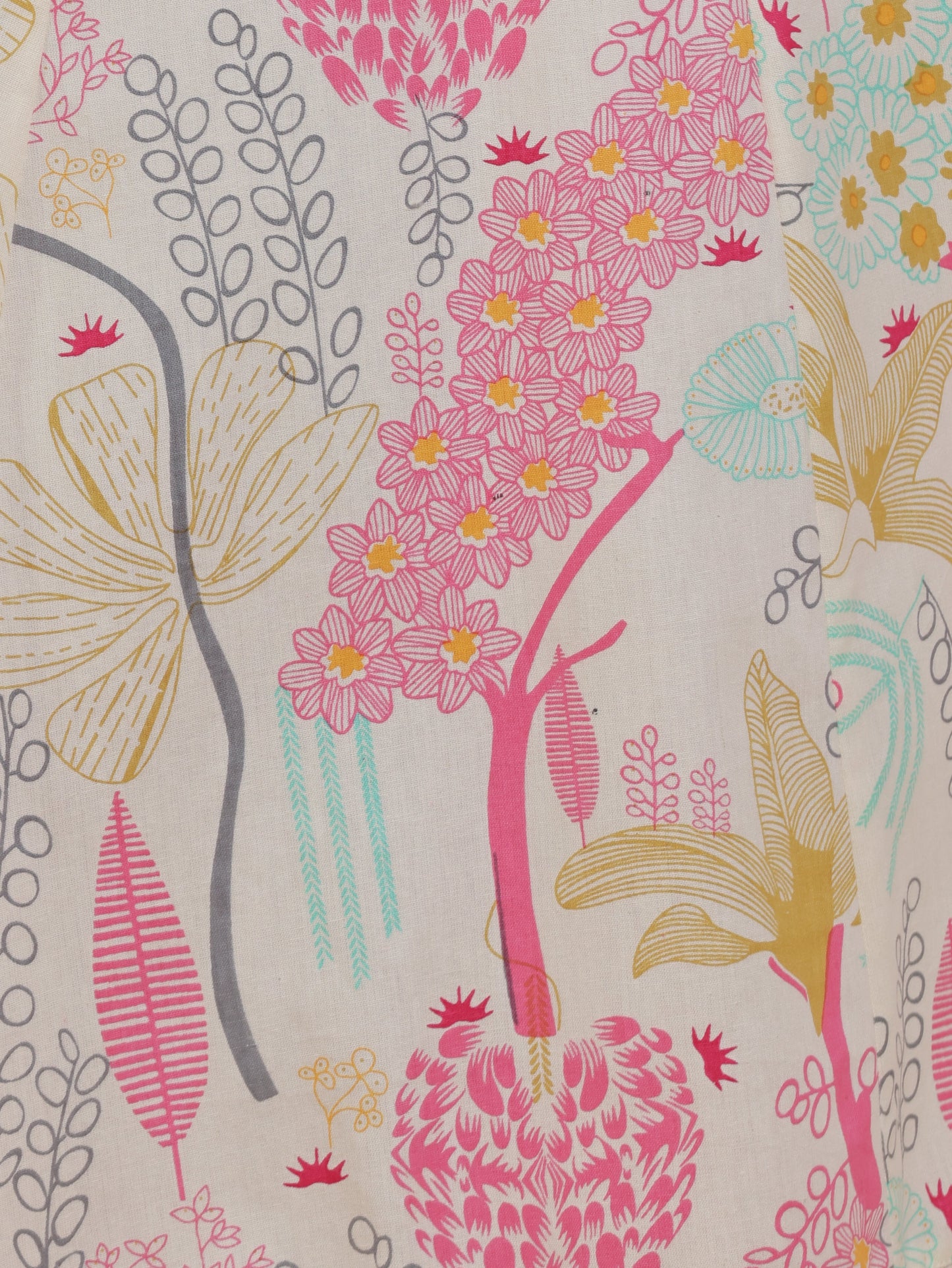 Linen Cotton Floral Flared Off White Dress