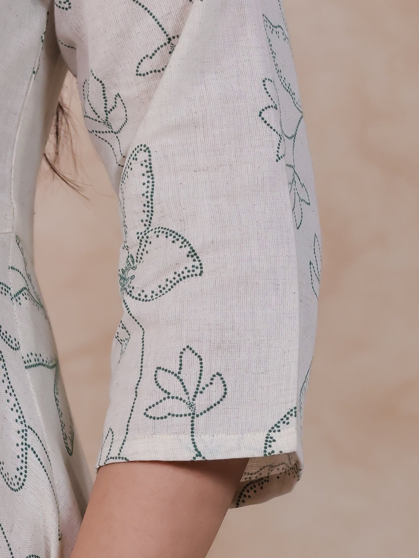 Embroidered Linen Cotton Floral Flared Off White Dress