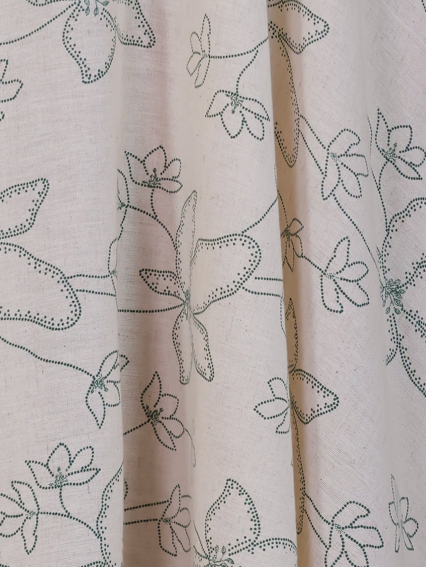 Embroidered Linen Cotton Floral Flared Off White Dress