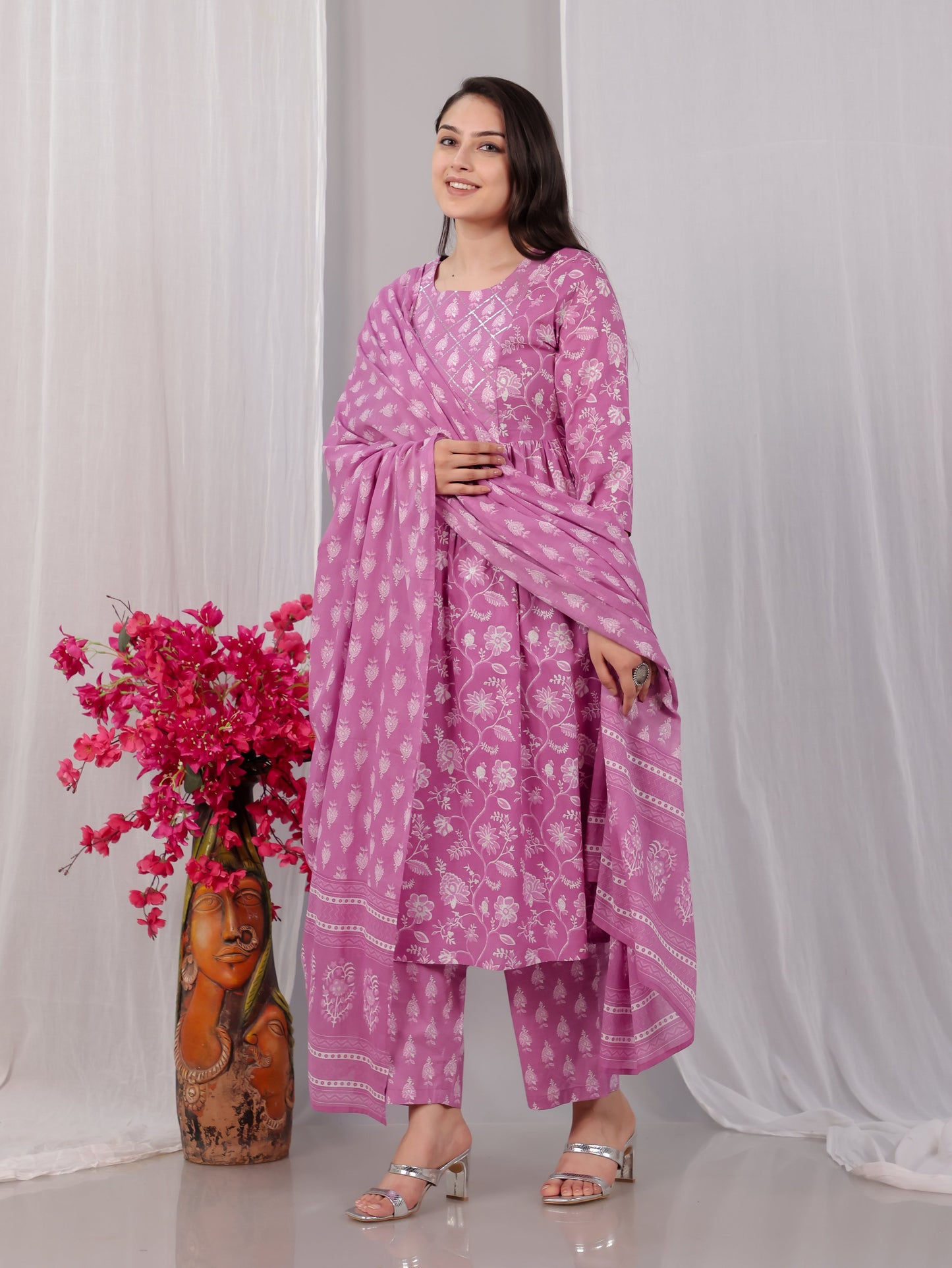 Cotton Voile Floral Pink Dupatta