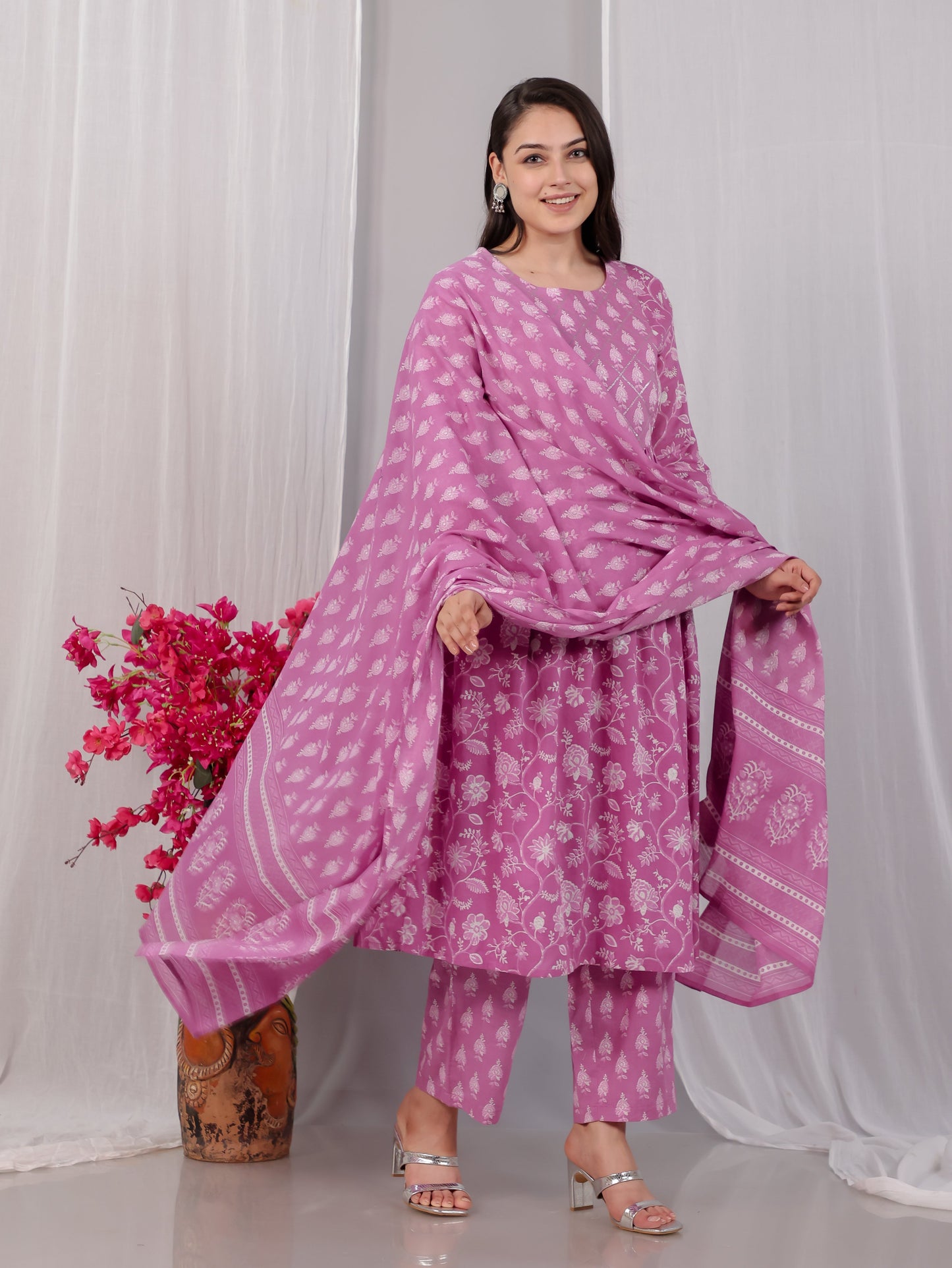 Cotton Voile Floral Pink Dupatta